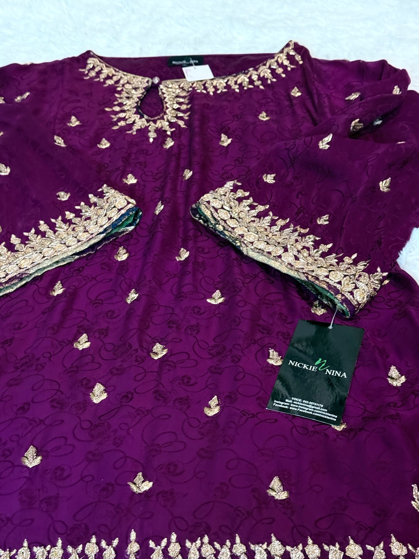 Nickie Nina Plum Formal Shirt with Tulip Shalwar