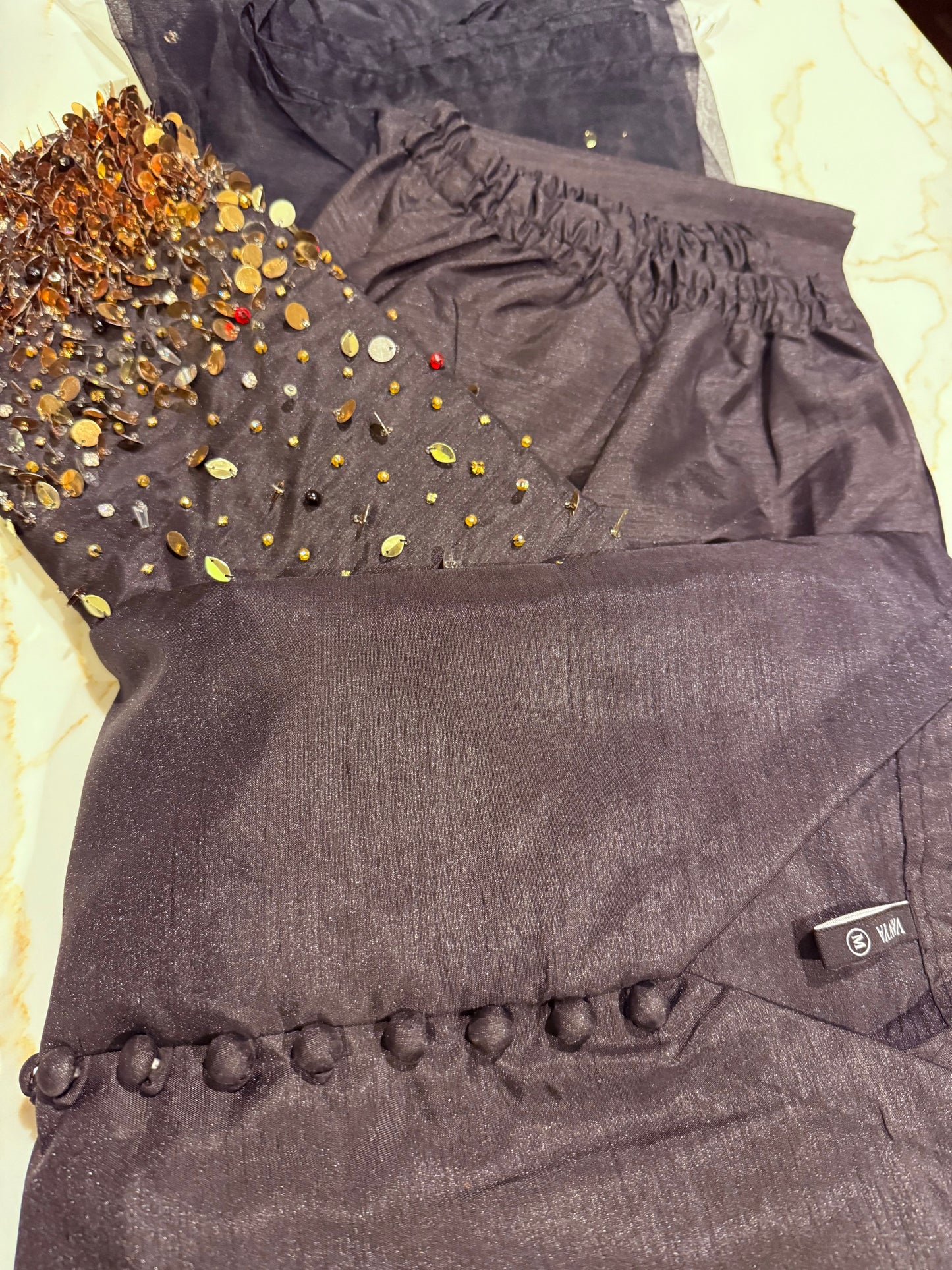 Vanya Embellished Long Black Shirt with Trouser and Dupatta