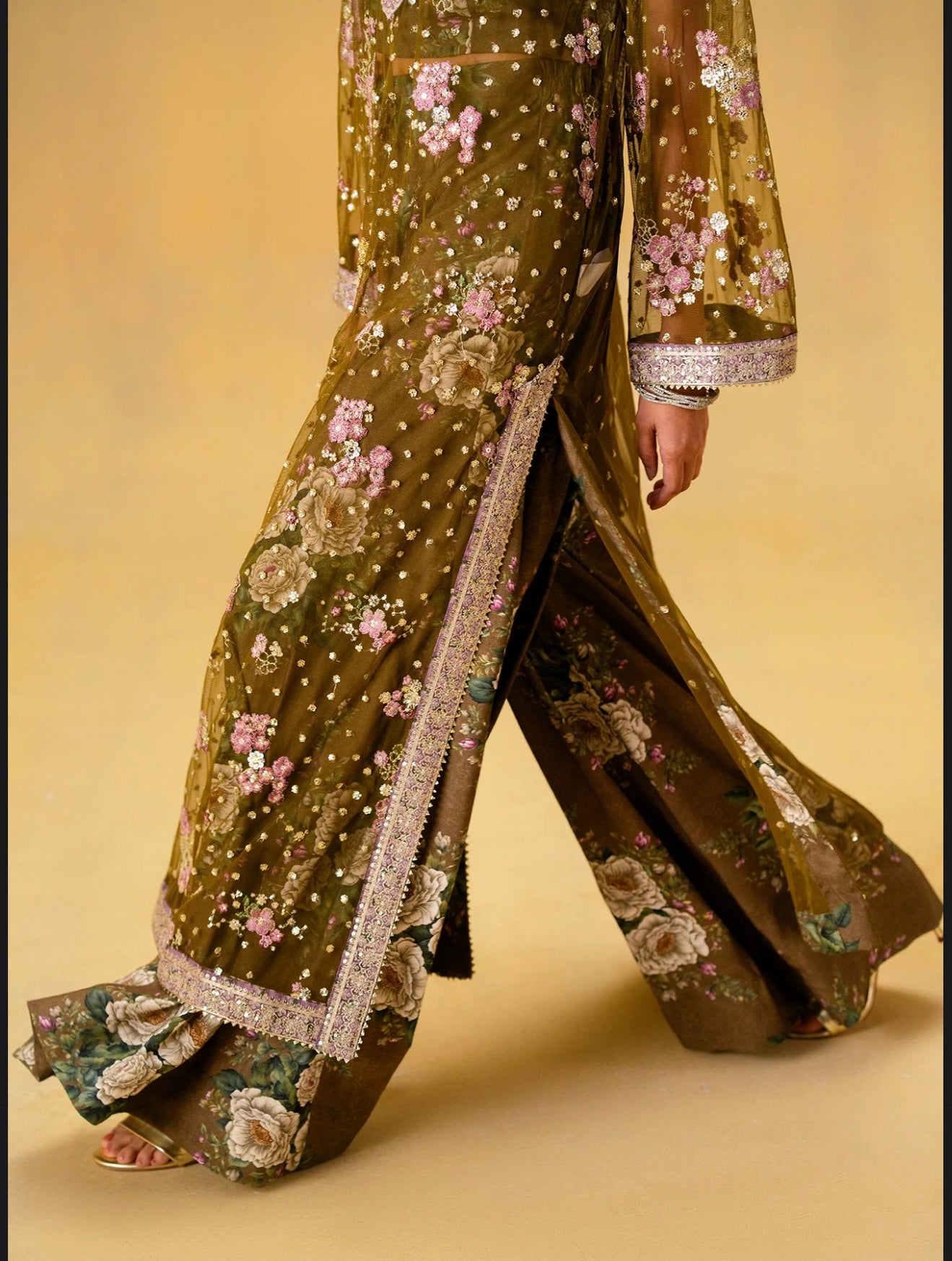 ETHNC Olive Formal Suit with Embroidery & Details, New with Tags