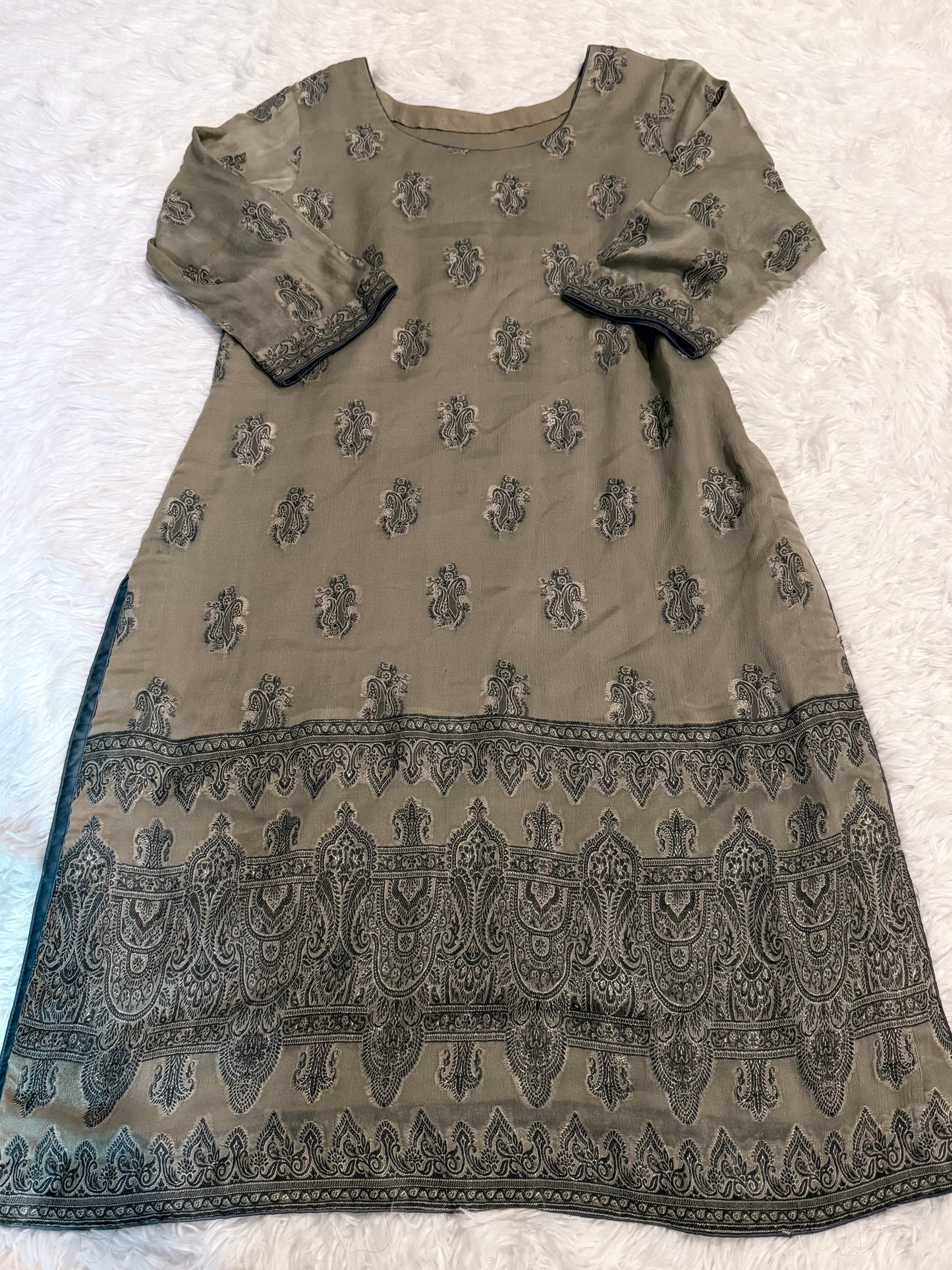 Bareeze Sage Green Chiffon Shirt with Silk Thread Embroidery