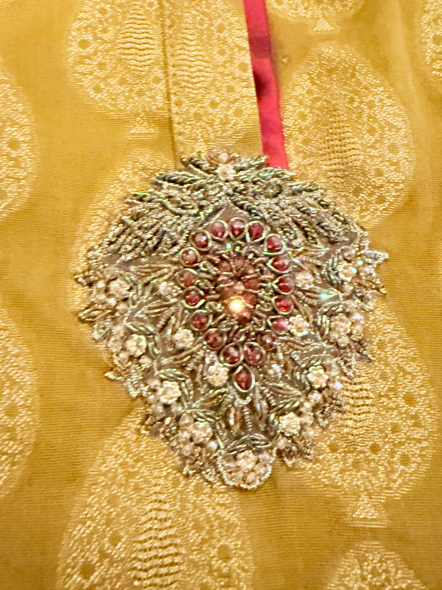 Limelight Mustard Yellow Box cut shirt with Metallic threading and embellishments around neckline