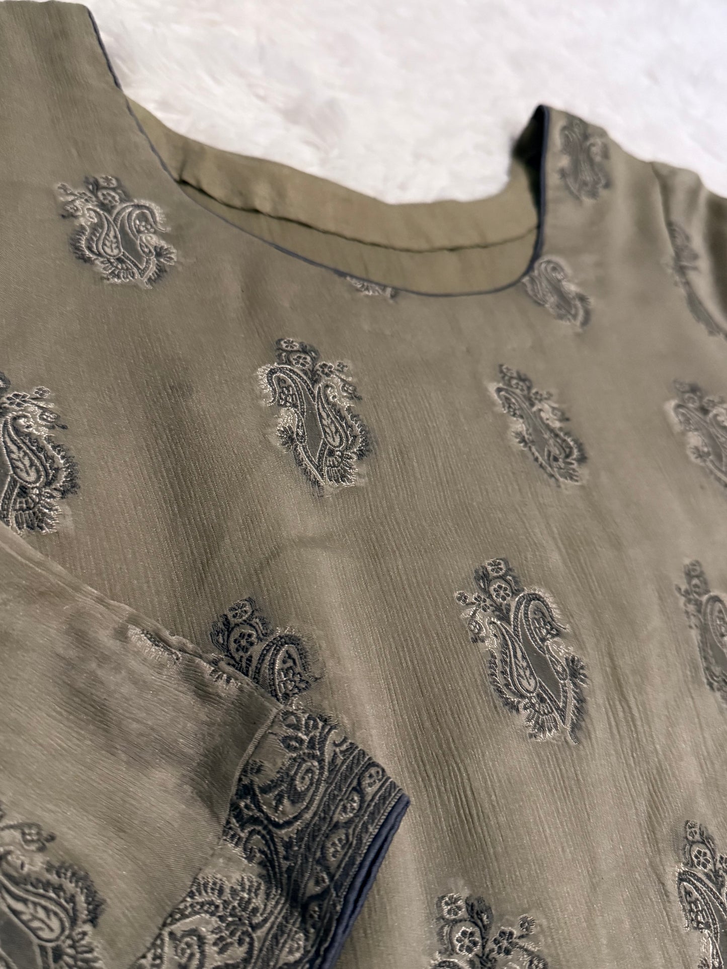 Bareeze Sage Green Chiffon Shirt with Silk Thread Embroidery