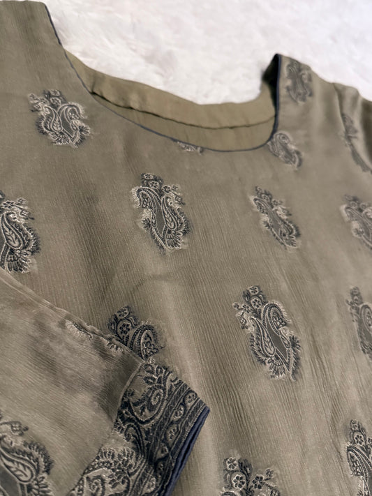 Bareeze Sage Green Chiffon Shirt with Silk Thread Embroidery