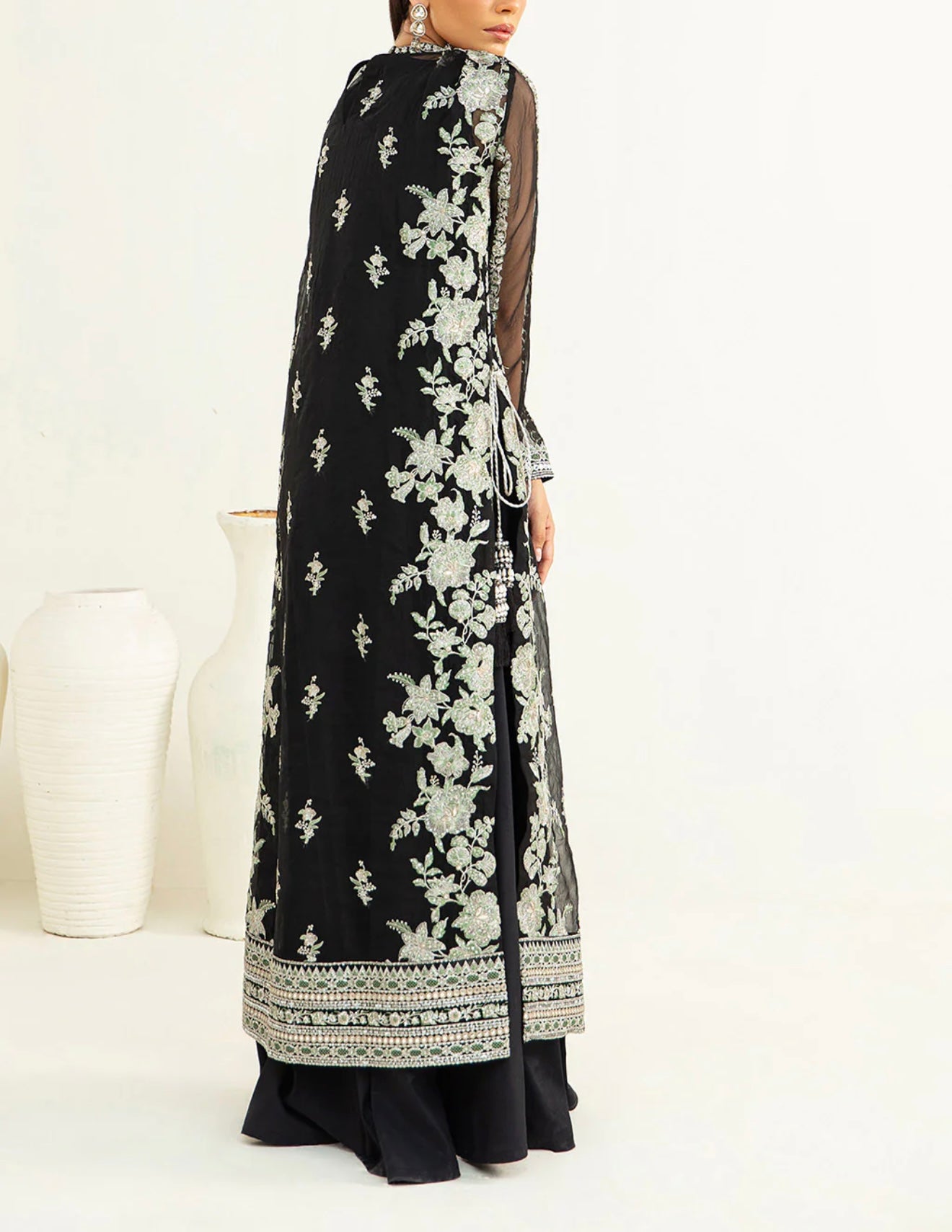 Vanya Black Embroidered Long Shirt