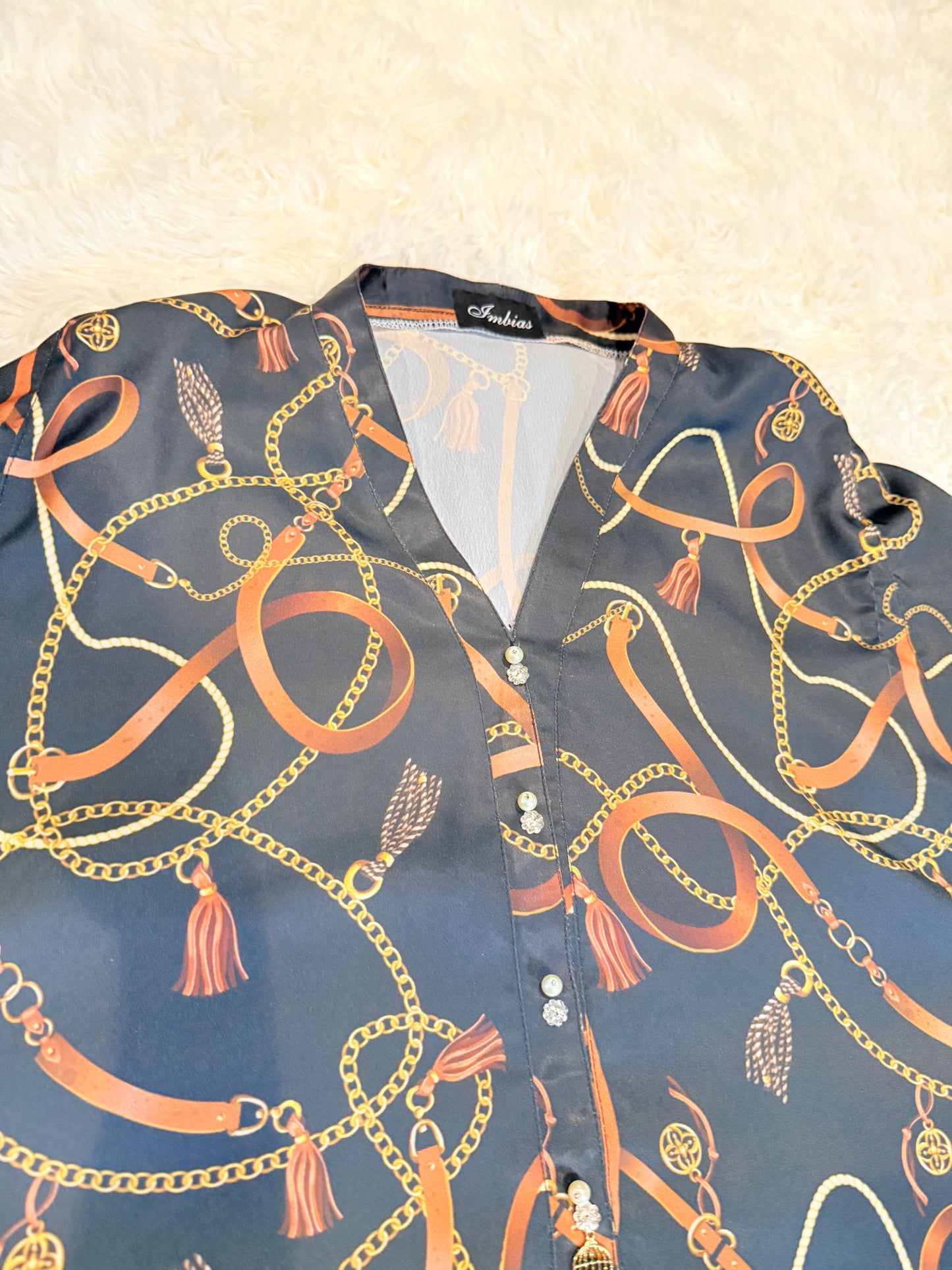 Imbias Black, Brown , and Dull Gold poncho shirt with Equestrian theme print