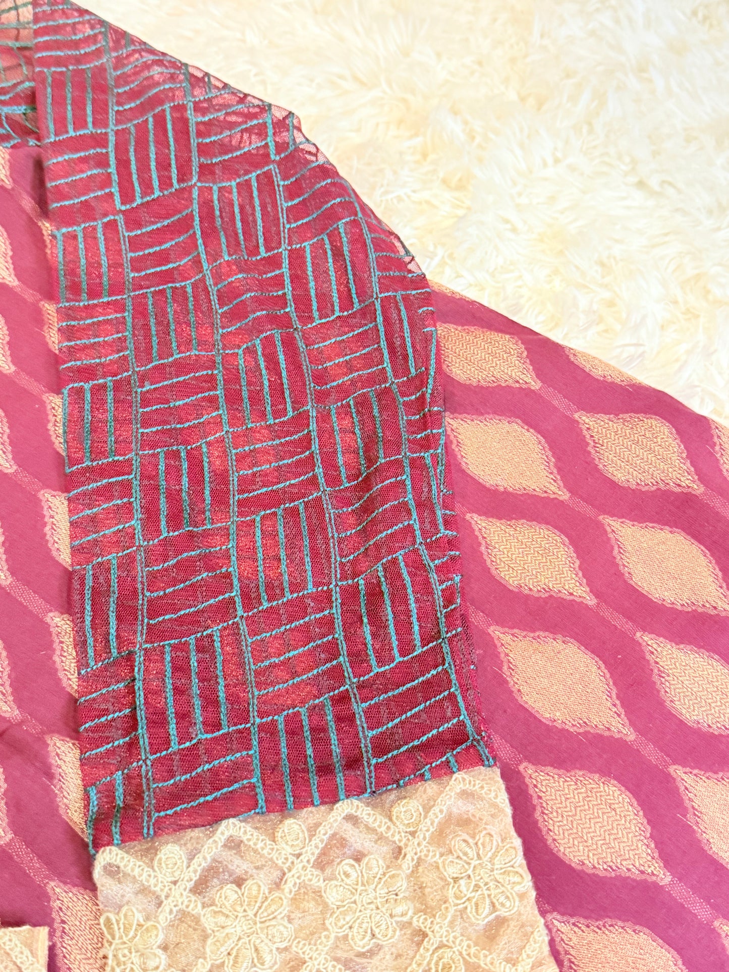 Zainab Chottani - Tahra collection Purple Shirt with Cream and Teal Embroidery