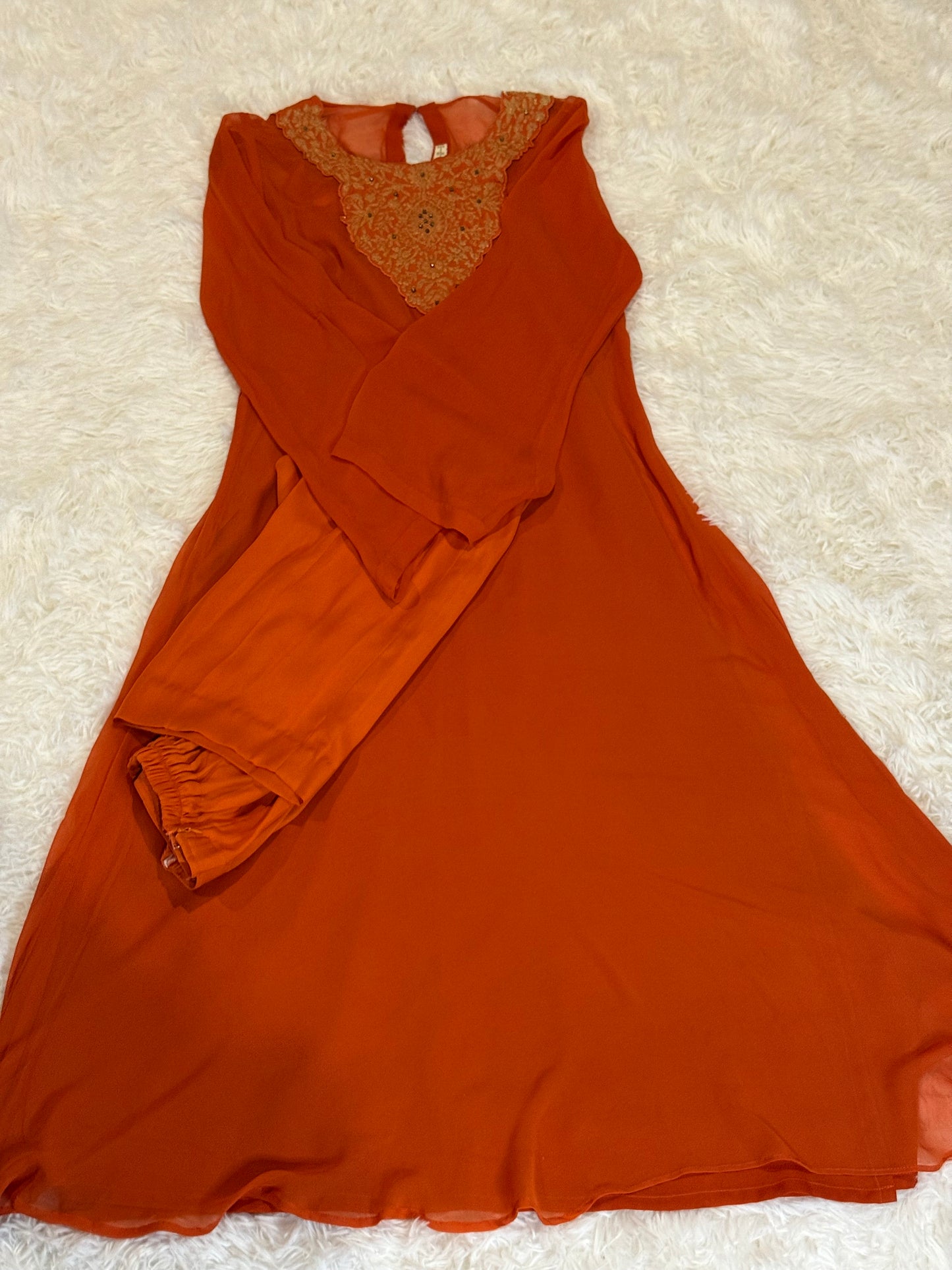 Sublime by Sara Orange Chiffon Long Shirt and Pants with Embroidery