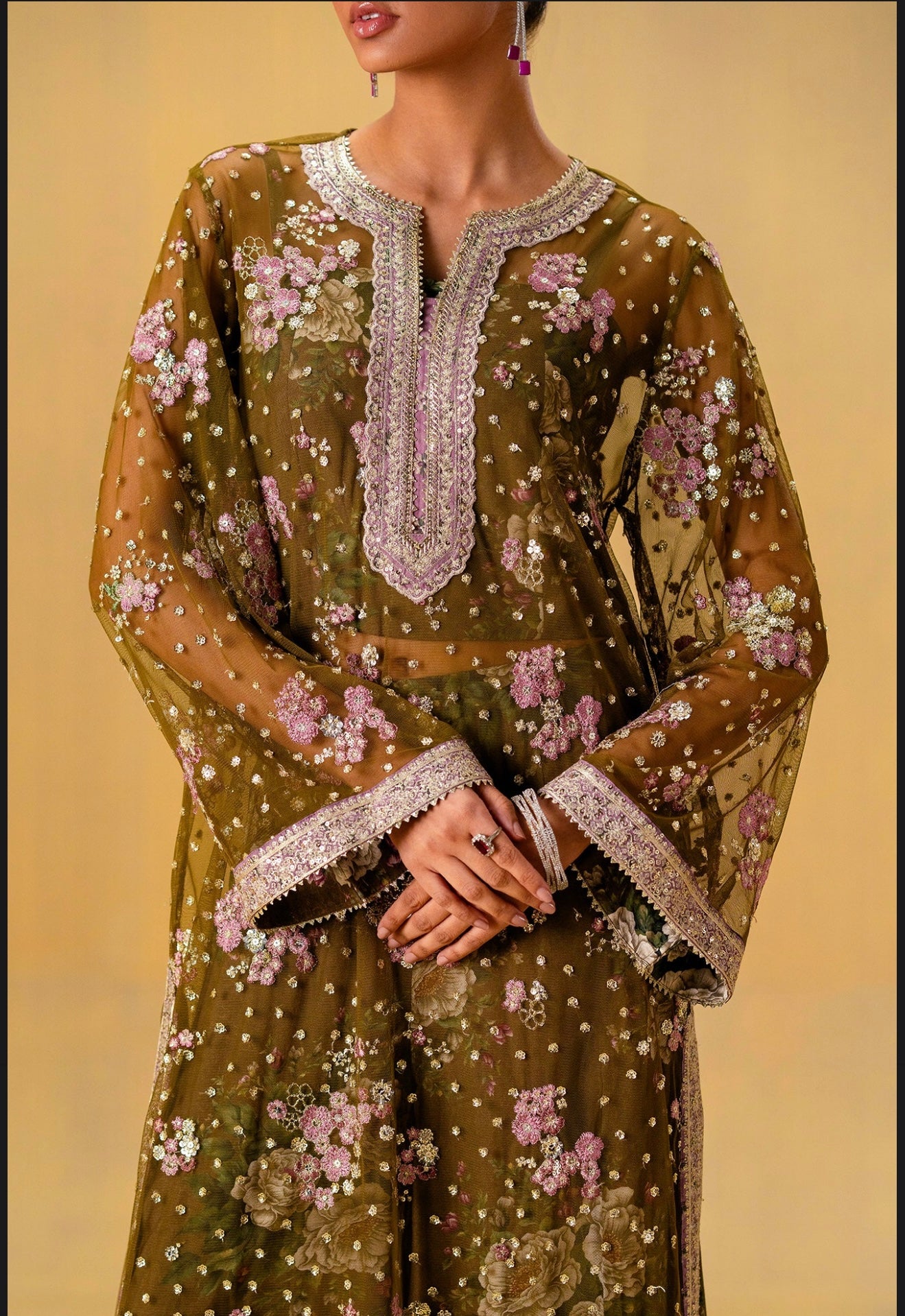 ETHNC Olive Formal Suit with Embroidery & Details, New with Tags