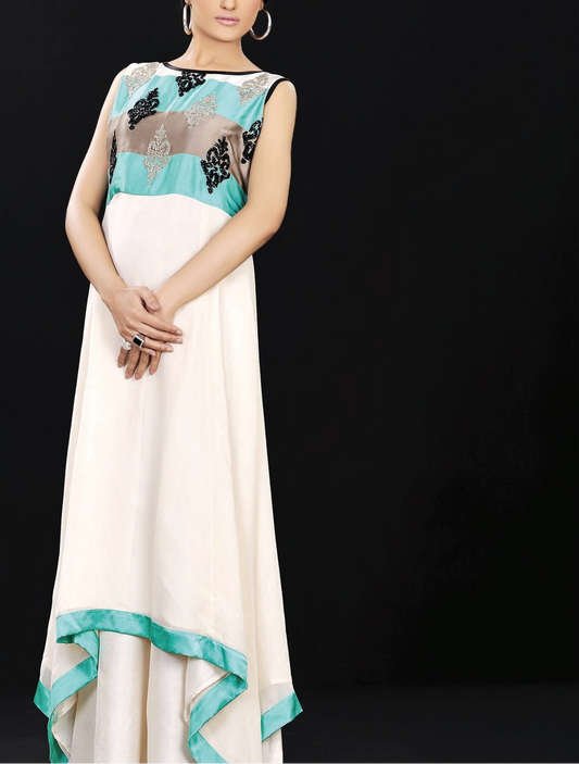 Karma Drop Hem Long Hi-Lo Kameez with with Black Sequins
