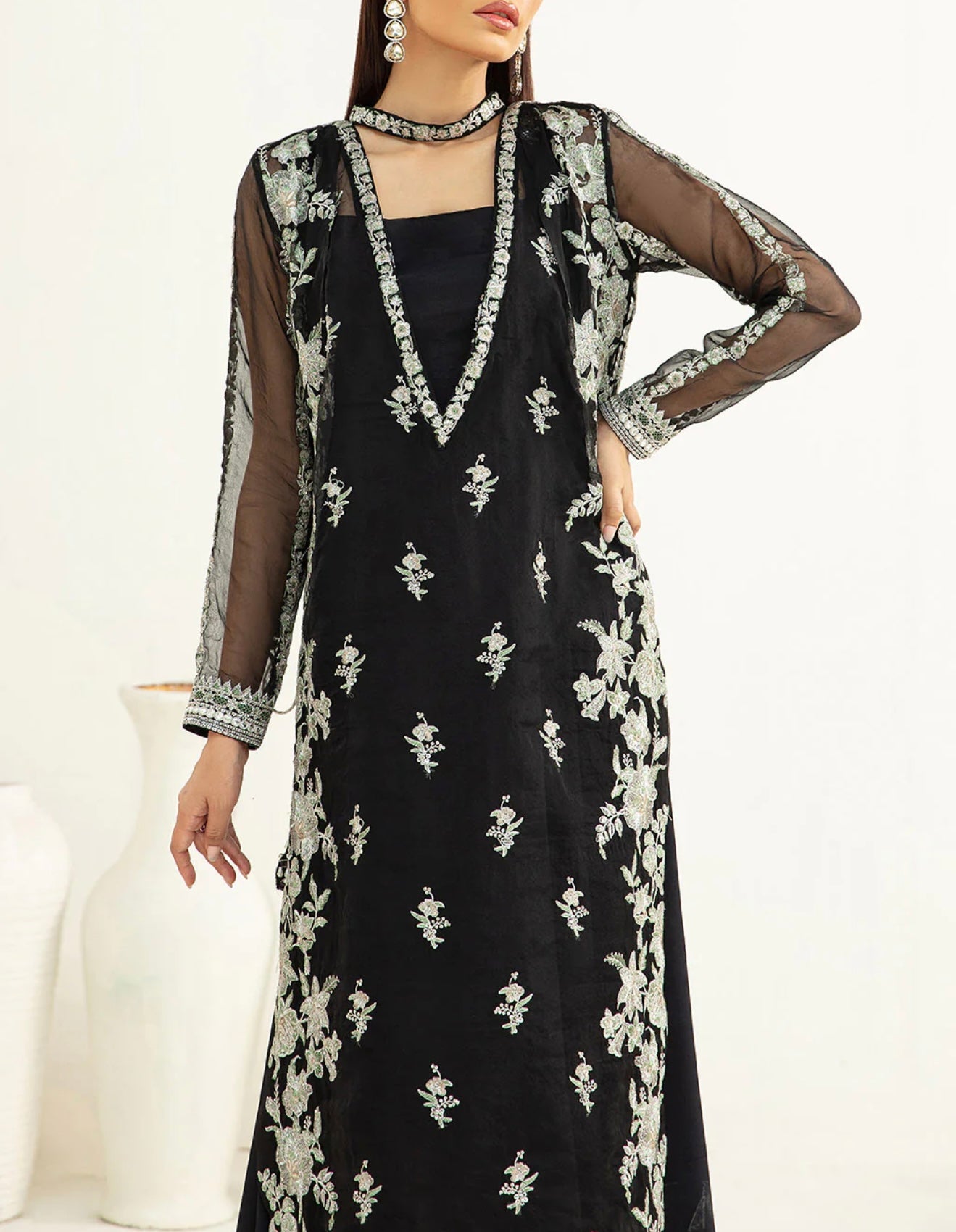 Vanya Black Embroidered Long Shirt