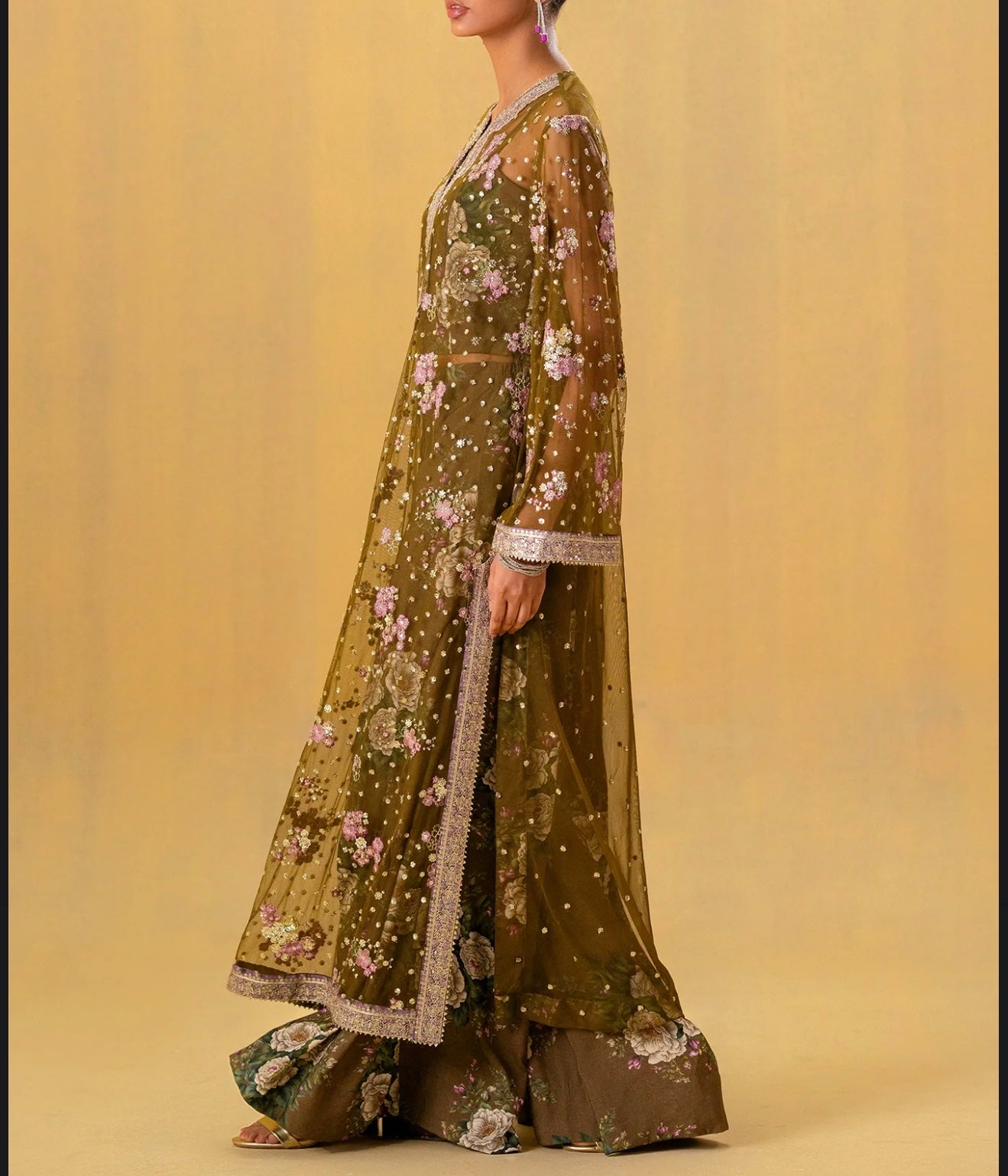 ETHNC Olive Formal Suit with Embroidery & Details, New with Tags