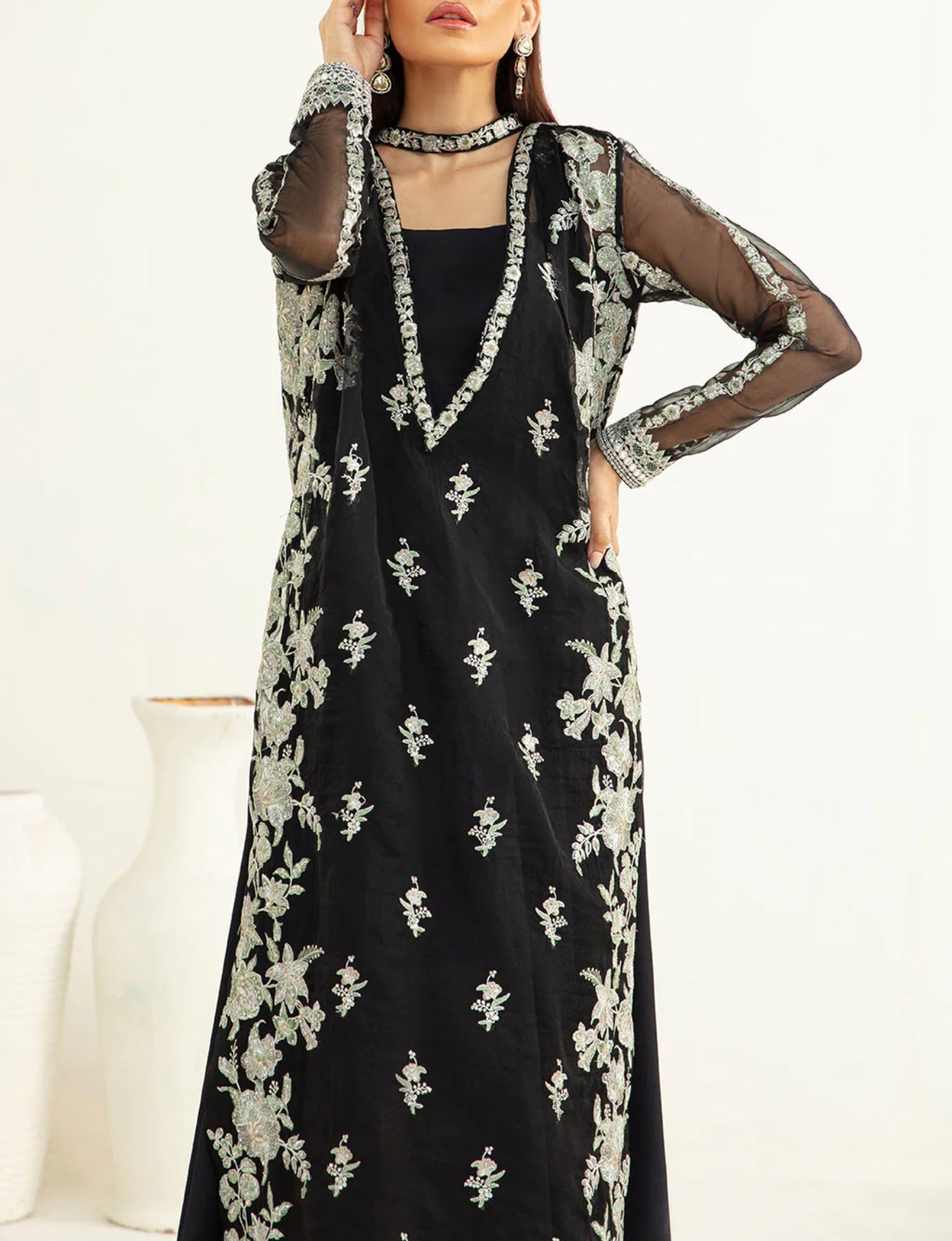 Vanya Black Embroidered Long Shirt