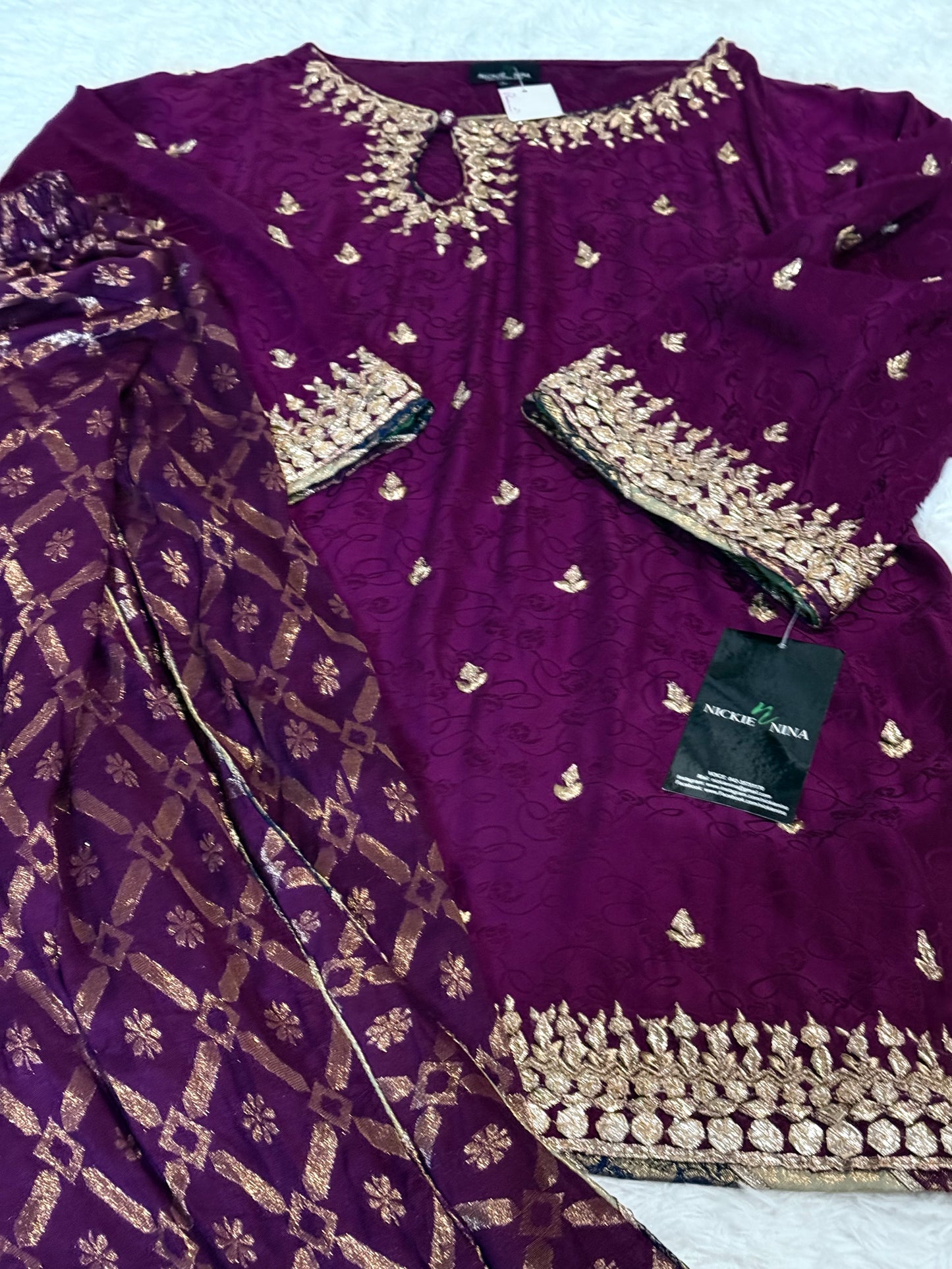 Nickie Nina Plum Formal Shirt with Tulip Shalwar
