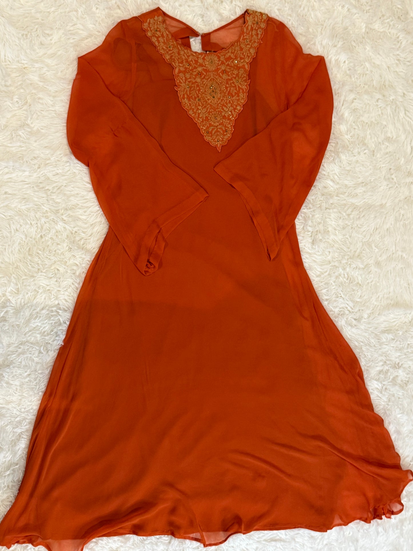 Sublime by Sara Orange Chiffon Long Shirt and Pants with Embroidery