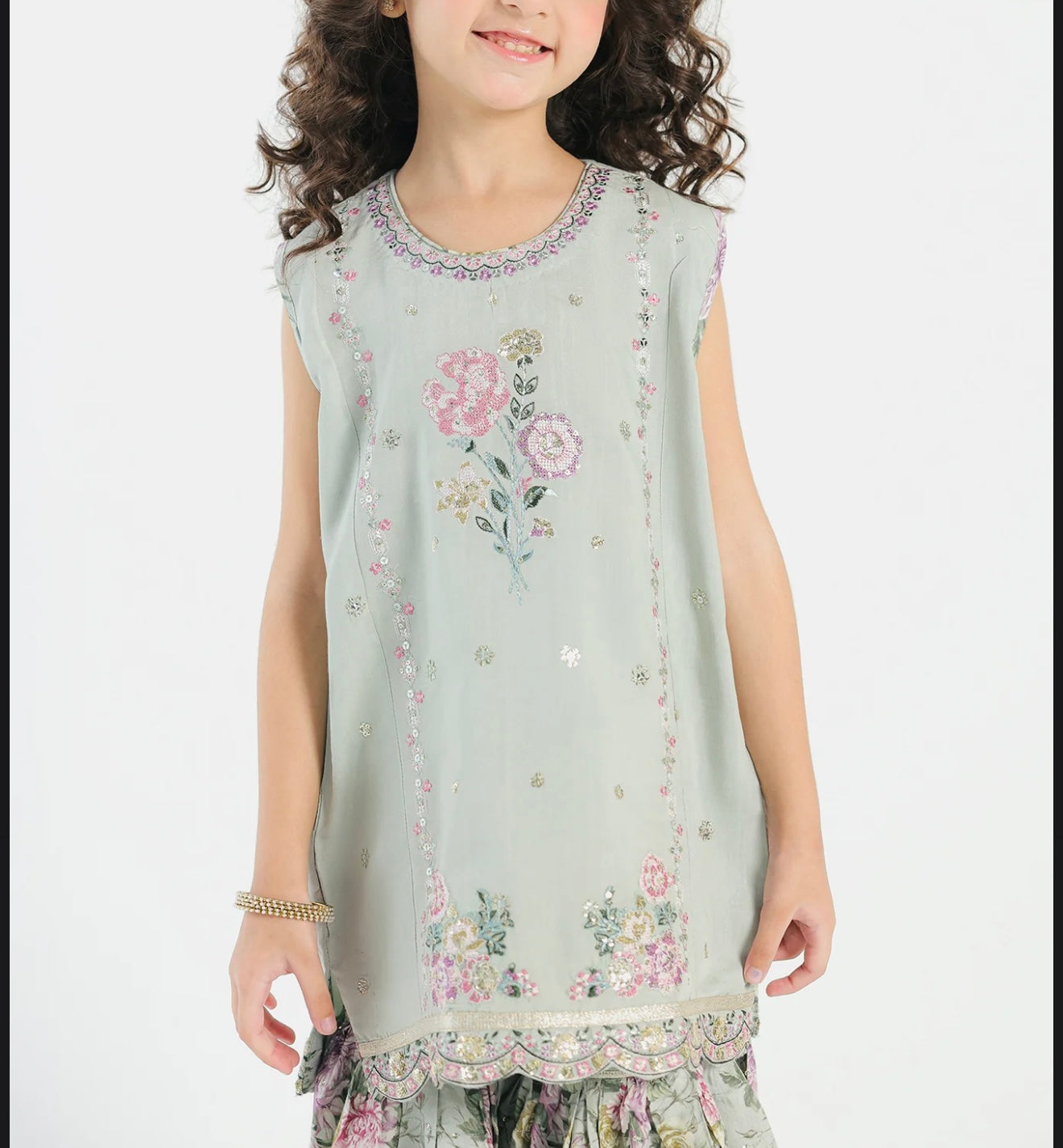 ETHNC Light Green 2 Piece Gharara Set with Embroidery & Details (Girls), New with Tags