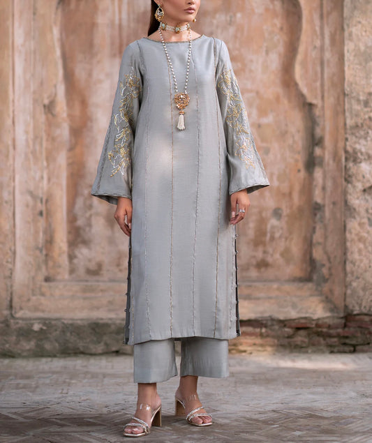 Vanya Ice Blue Gray Slate Embellished Shirt with Pants and Dupatta