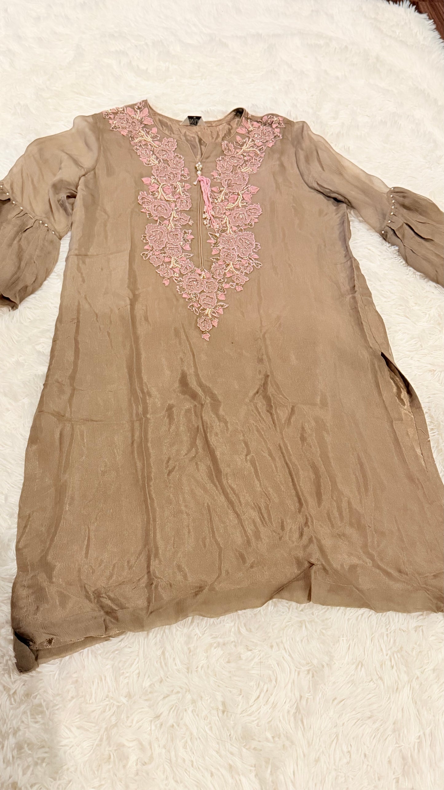 Chinyere Silk Shirt with Embroidery and Tassel Ornament on Neckline.
