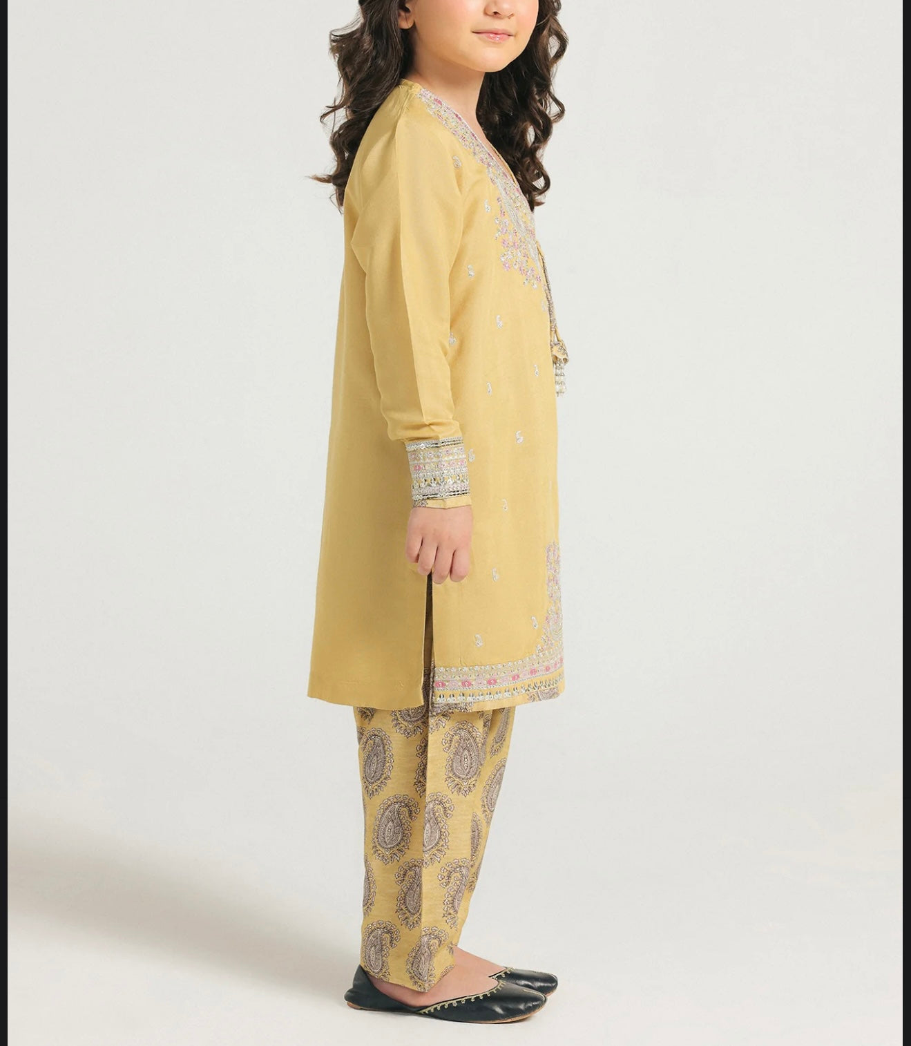 ETHNC Yellow 2 Piece Shalwar Kameez Set with Embroidery & Details (Girls), New with Tags