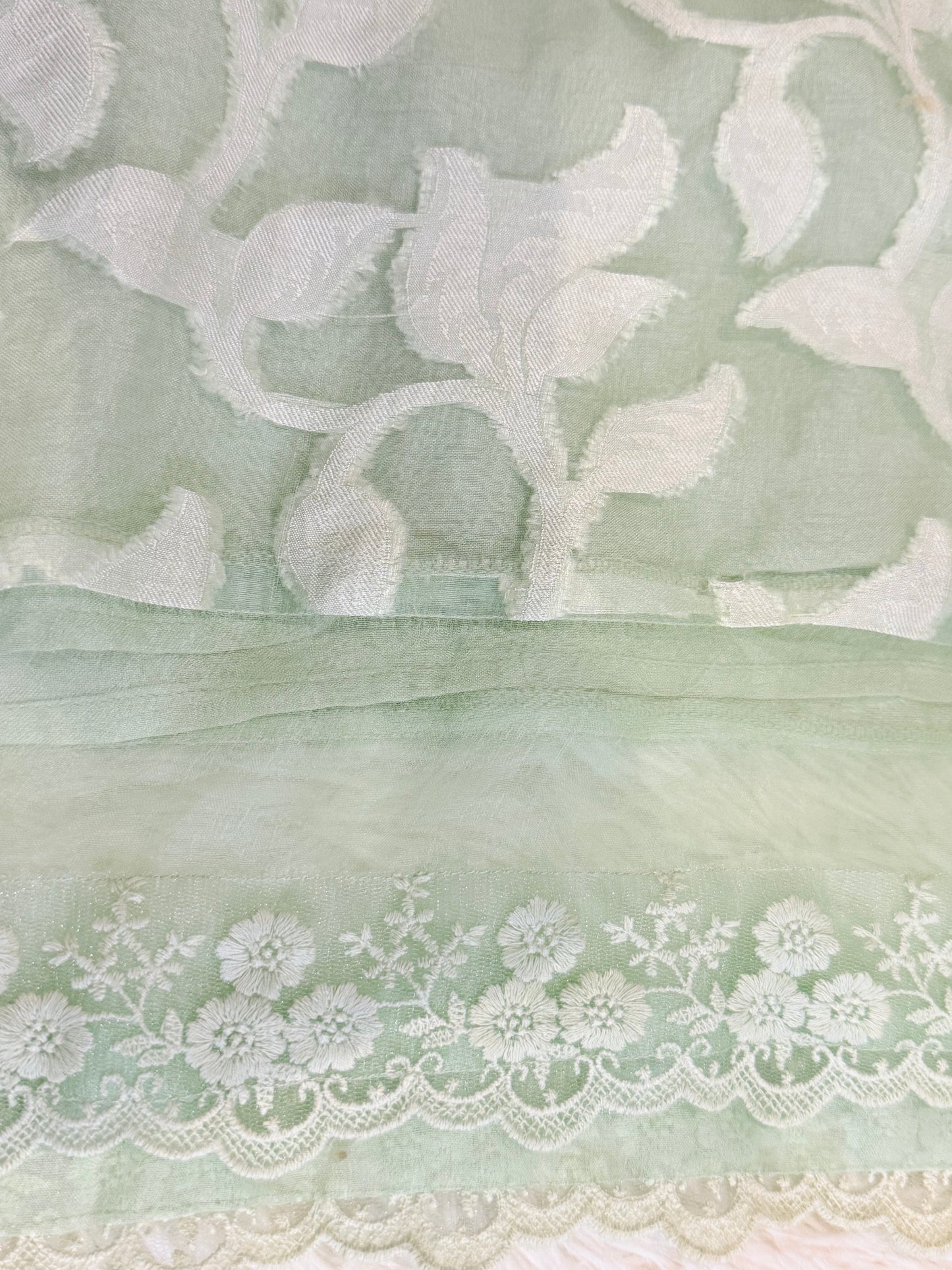 Sana Abbas Muted Seafoam Green Shirt with White Floral Pattern and Seafoam Green Embroidery