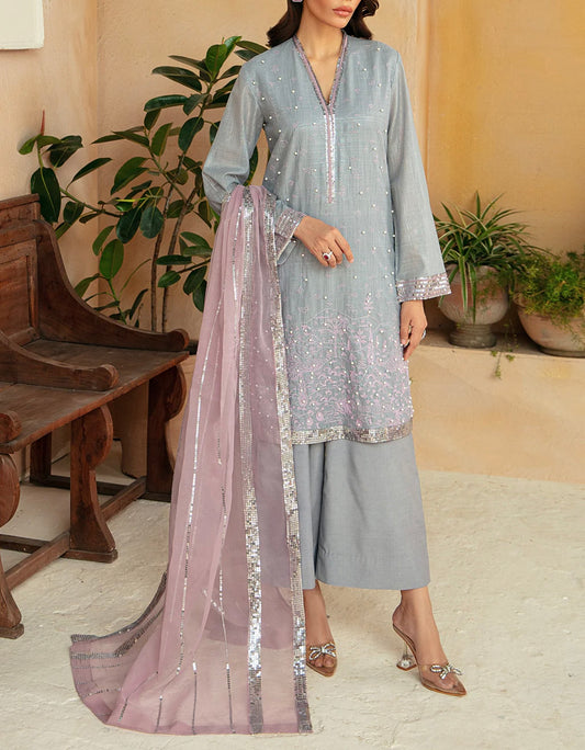 Vanya Light Purple Shirt Embellished with Lilac Embroidery with Pants and Dupatta