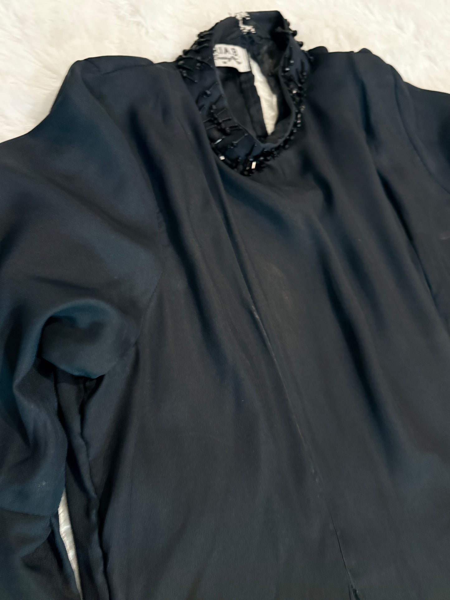 Maria B Evening Wear Collection Long Satin Shirt with Lace Hem and Stone details on Neckline and Sleeves