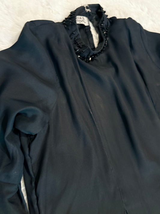 Maria B Evening Wear Collection Long Satin Shirt with Lace Hem and Stone details on Neckline and Sleeves
