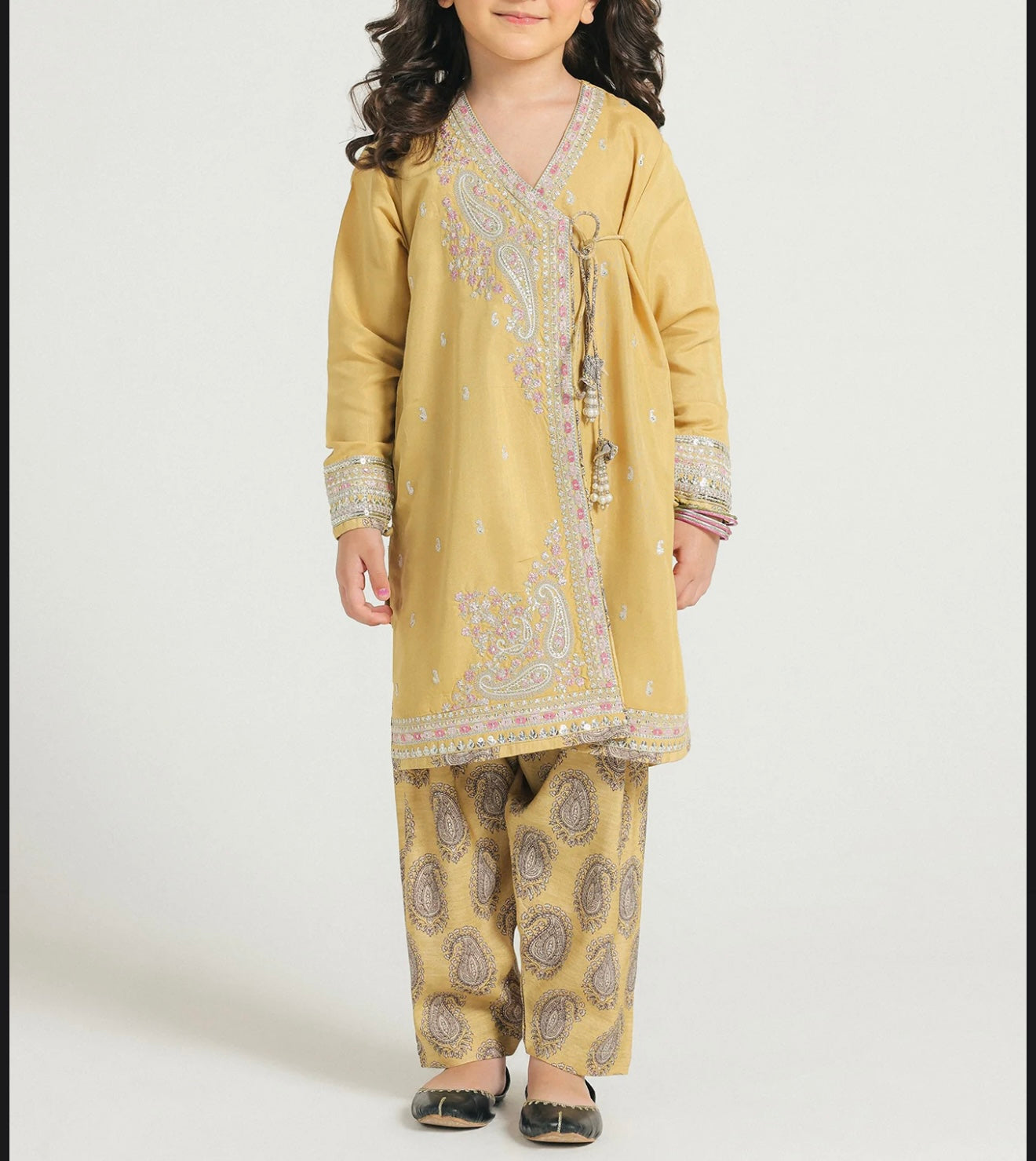 ETHNC Yellow 2 Piece Shalwar Kameez Set with Embroidery & Details (Girls), New with Tags