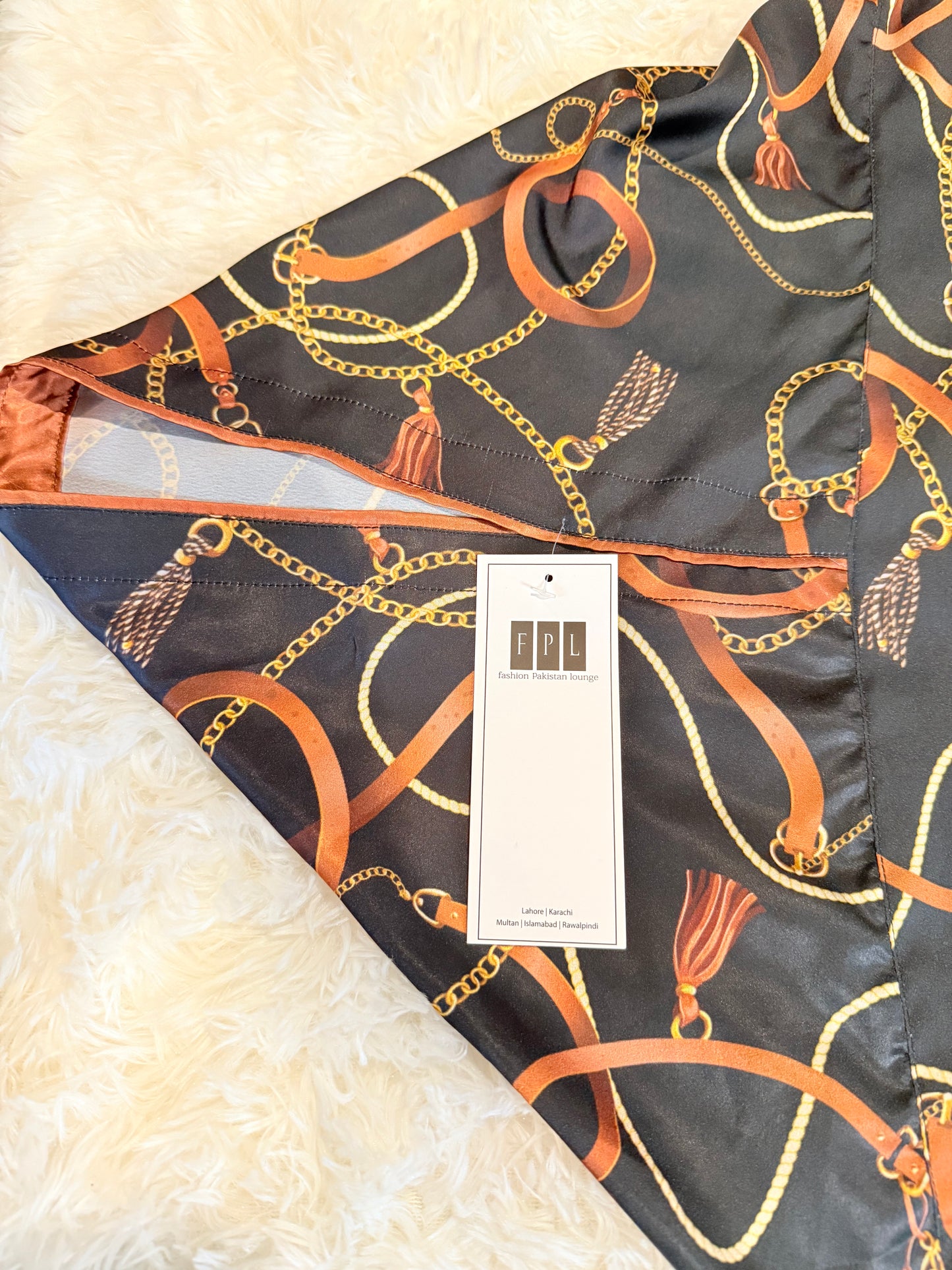 Imbias Black, Brown , and Dull Gold poncho shirt with Equestrian theme print