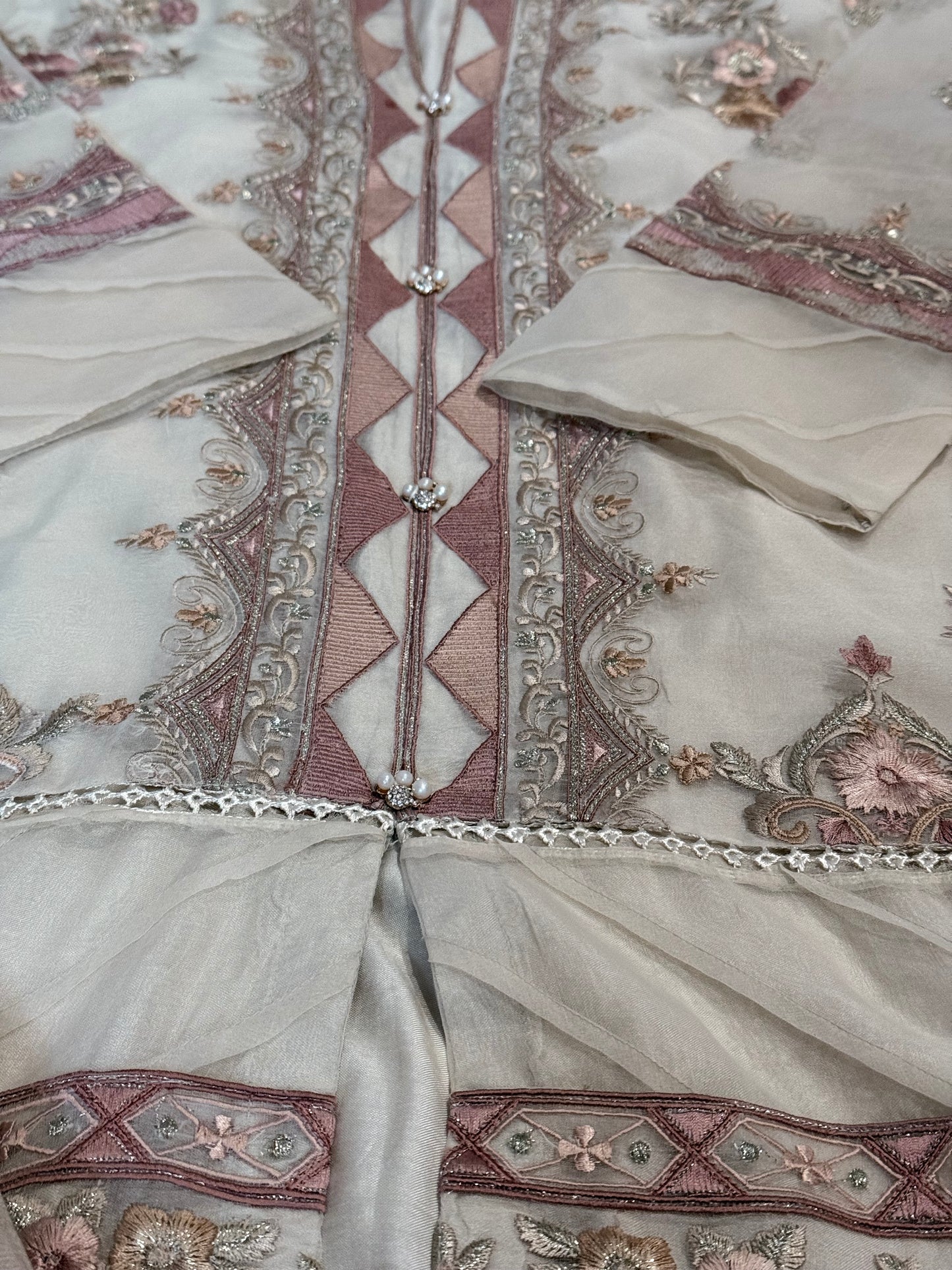 Threads & Motifs Embroidered Shirt with Pearl & Stone Buttons