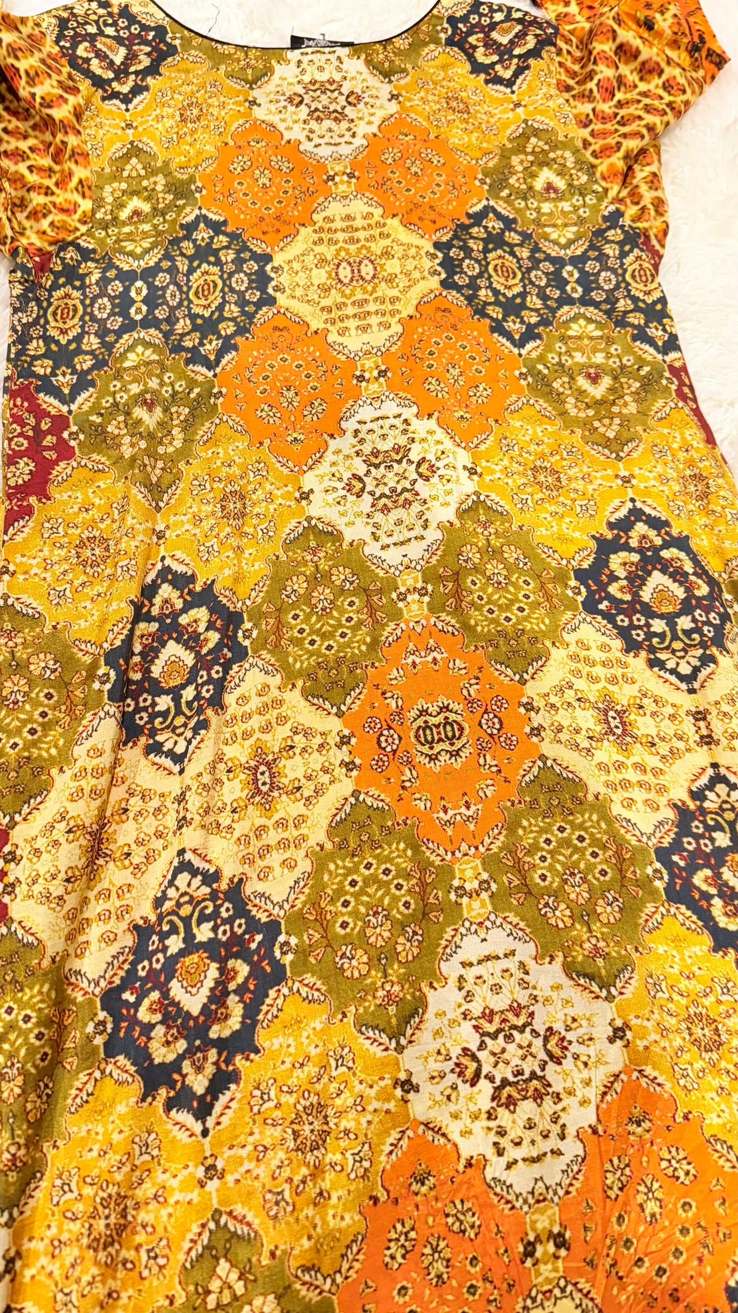 HSY Printed Silk Kurta with Crystal Buttons and Black Edging