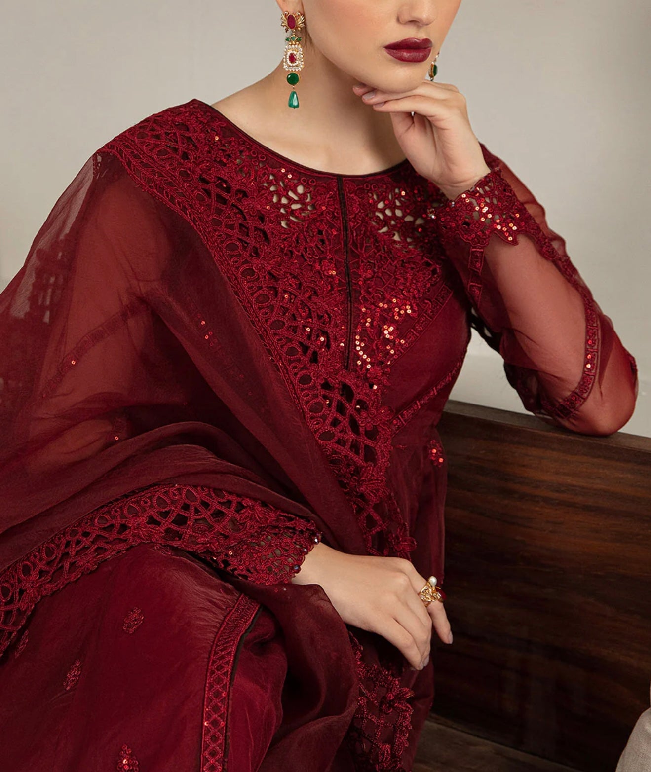 Vanya Maroon Pishwas with Embellishments and Embroidery