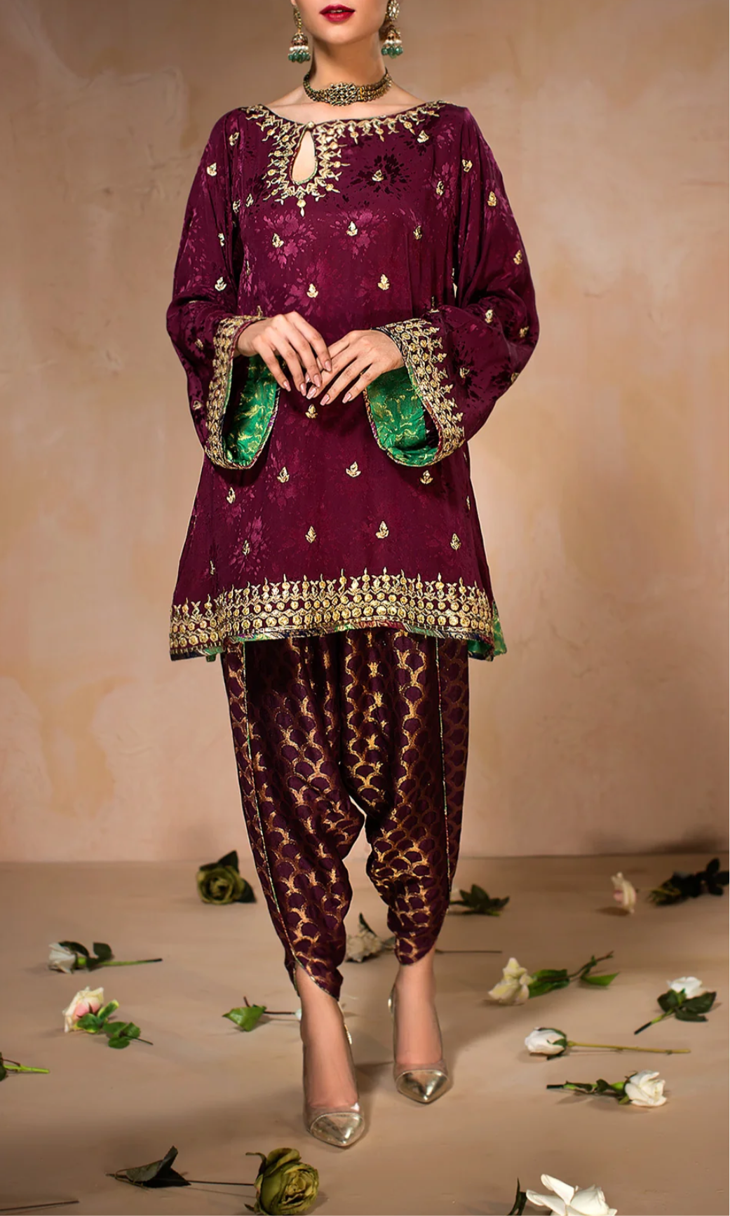 Nickie Nina Plum Formal Shirt with Tulip Shalwar