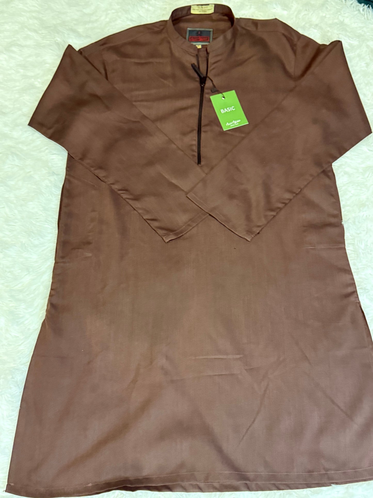 Amir Adnan Dark Maroon/Brown Kurta with Zip Collar in Soft Cotton Material