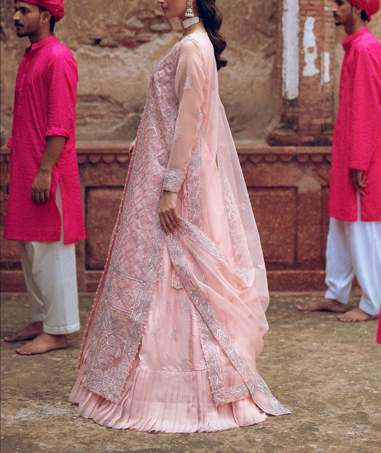 Vanya Pink Anarkali with Embellishments and Embroidery
