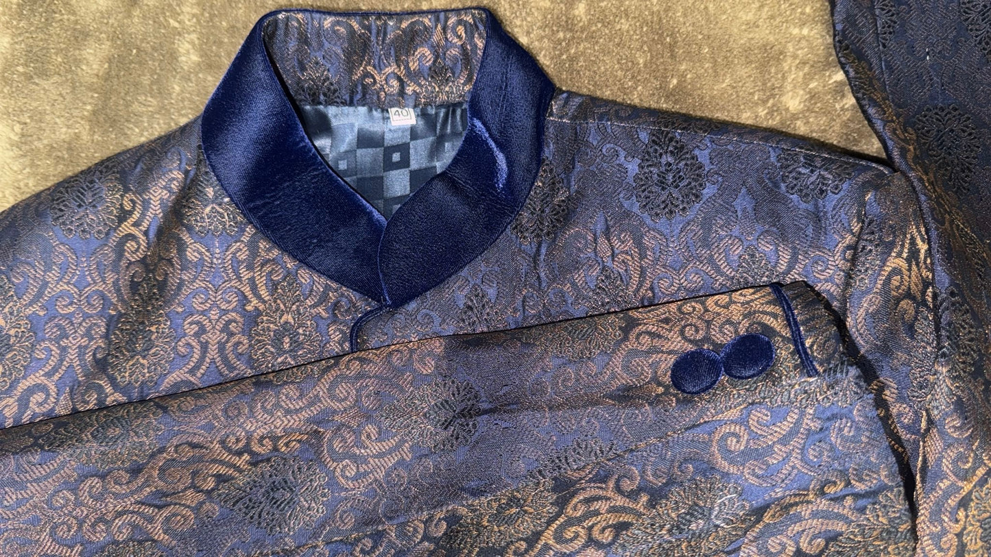 Navy and Bronze Two Toned Jamawar Shirwani