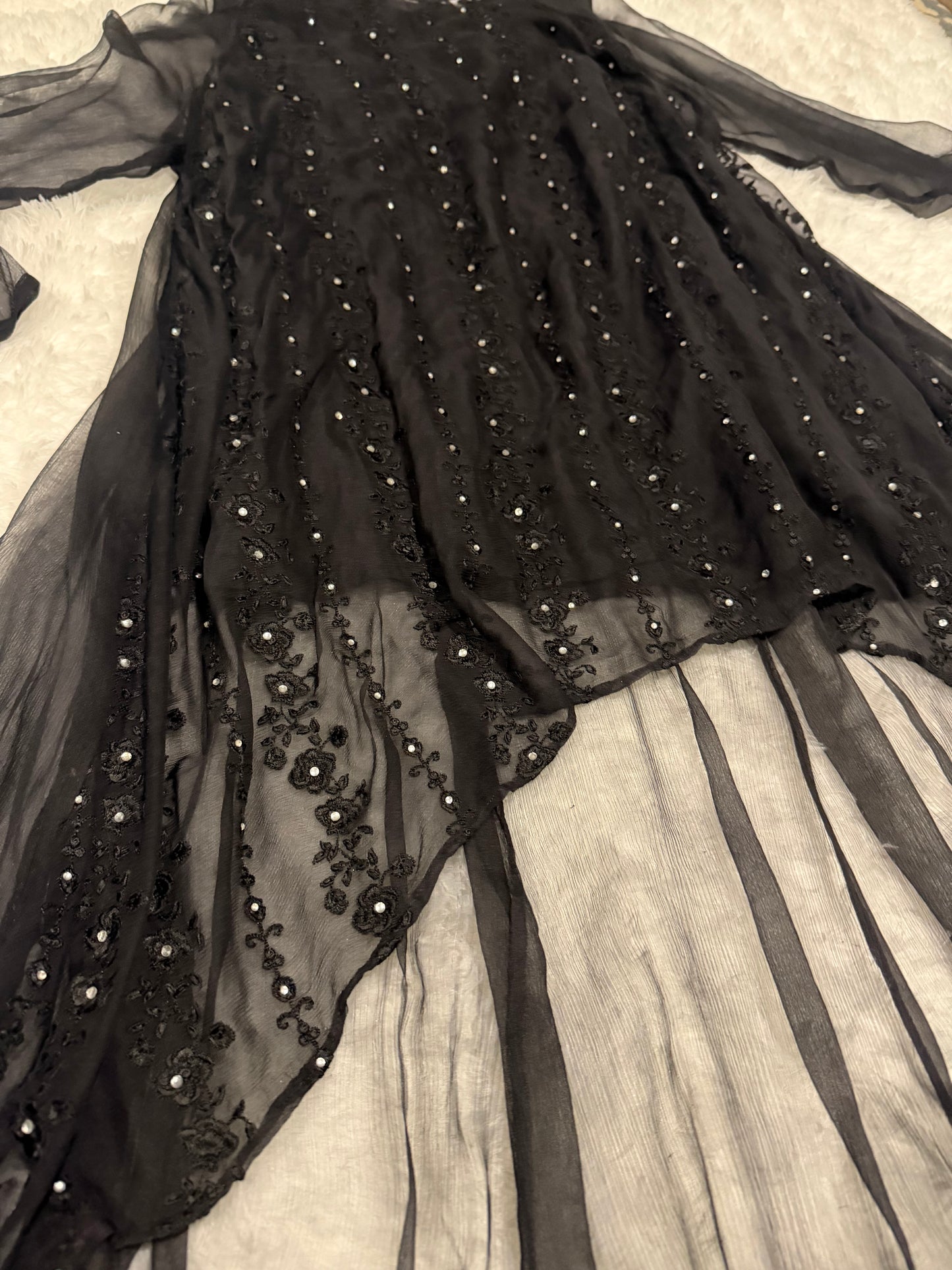 Maria B Evening Wearl Pure Chiffon Black Hi-Lo style shirt with included slip.