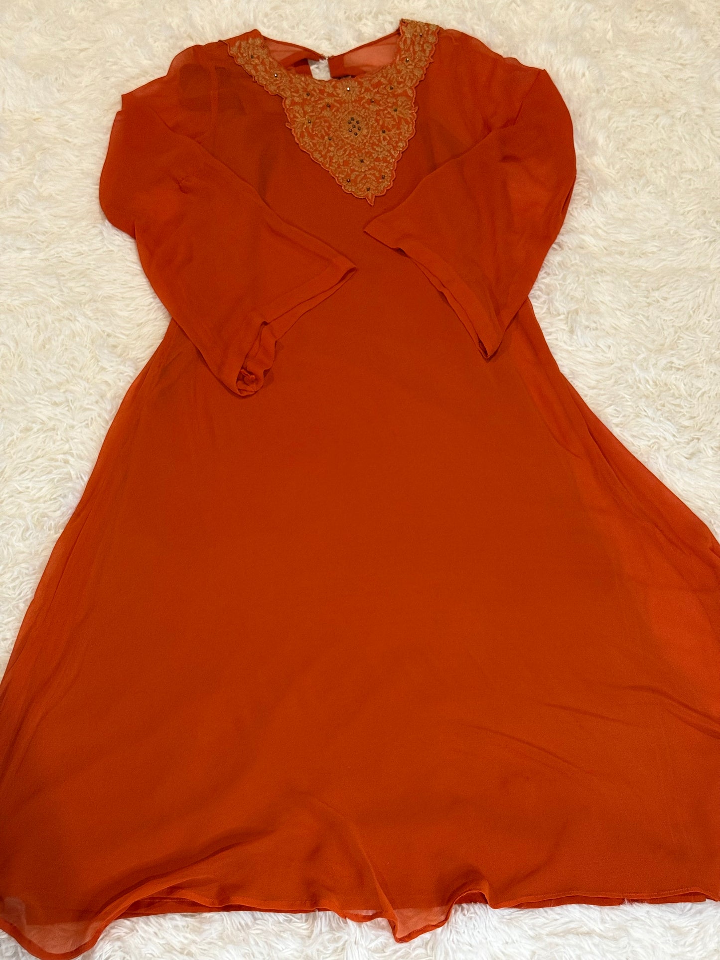 Sublime by Sara Orange Chiffon Long Shirt and Pants with Embroidery