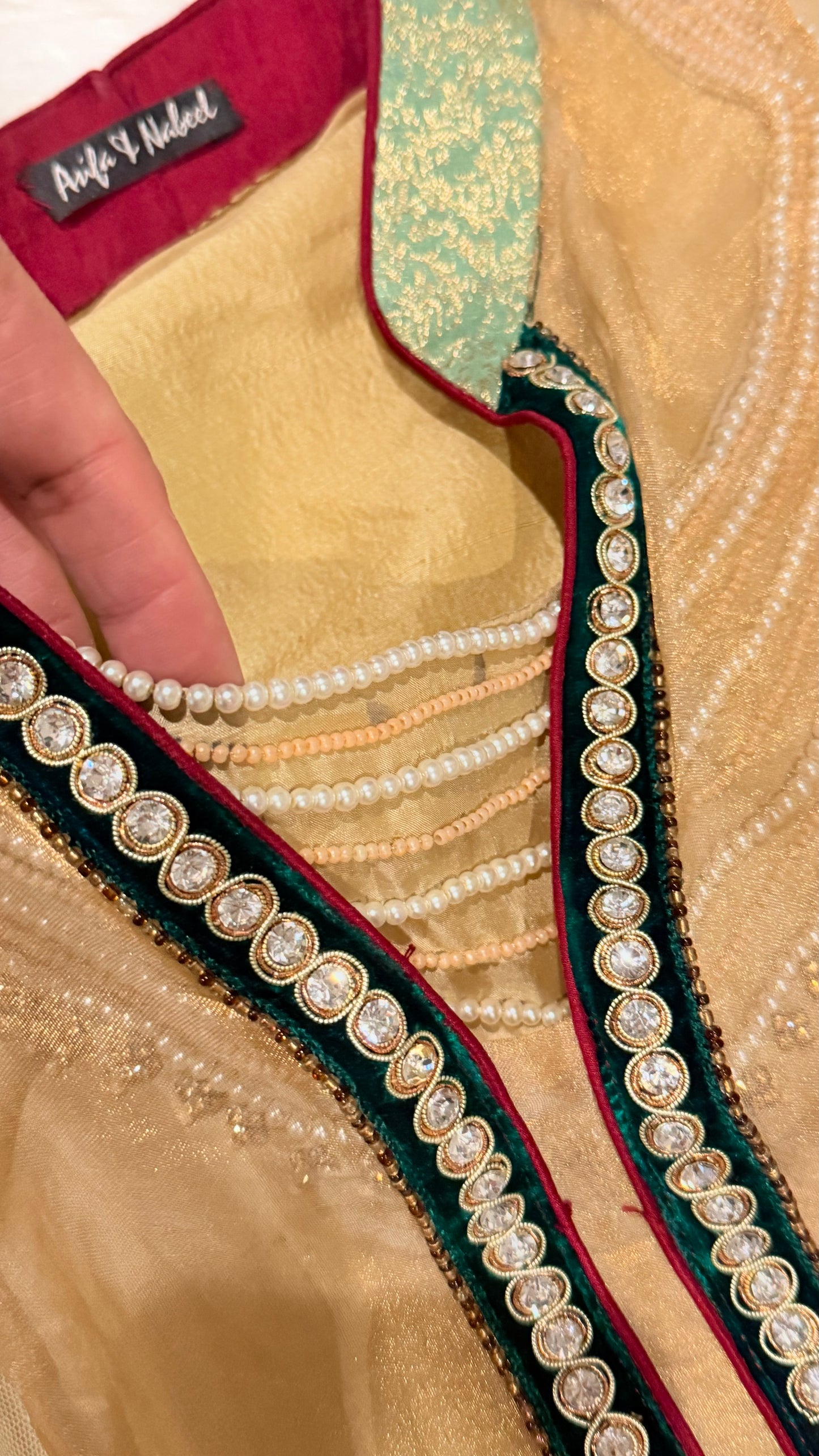 Asifa & Nabeel Chiffon Double Shirt with Beaded Embroidery on inside shirt