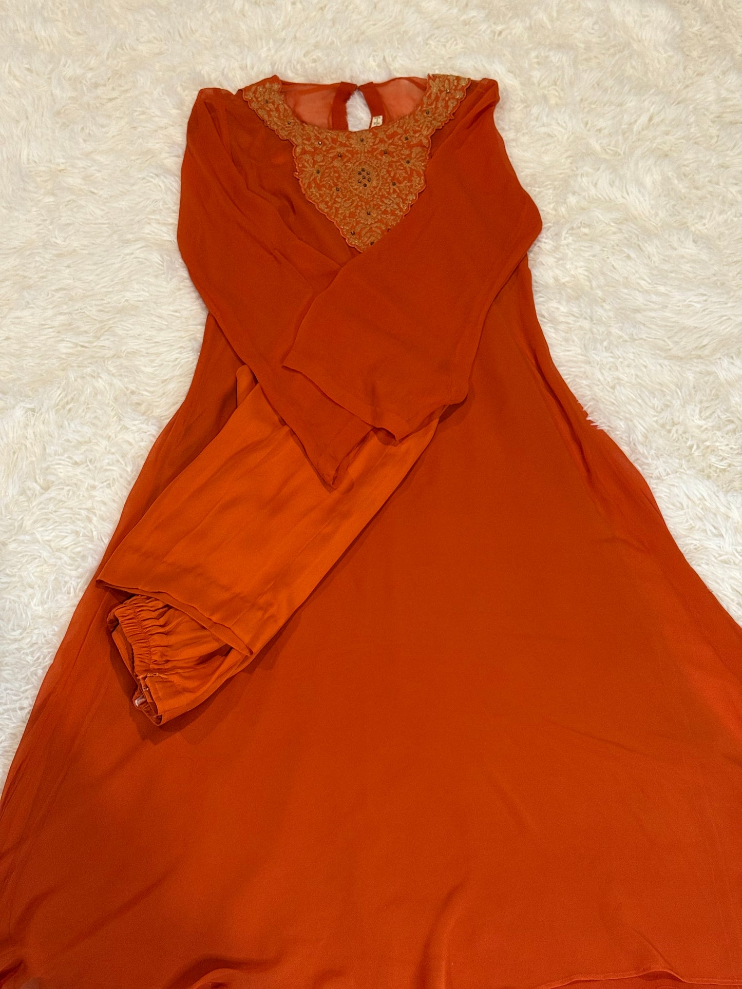 Sublime by Sara Orange Chiffon Long Shirt and Pants with Embroidery