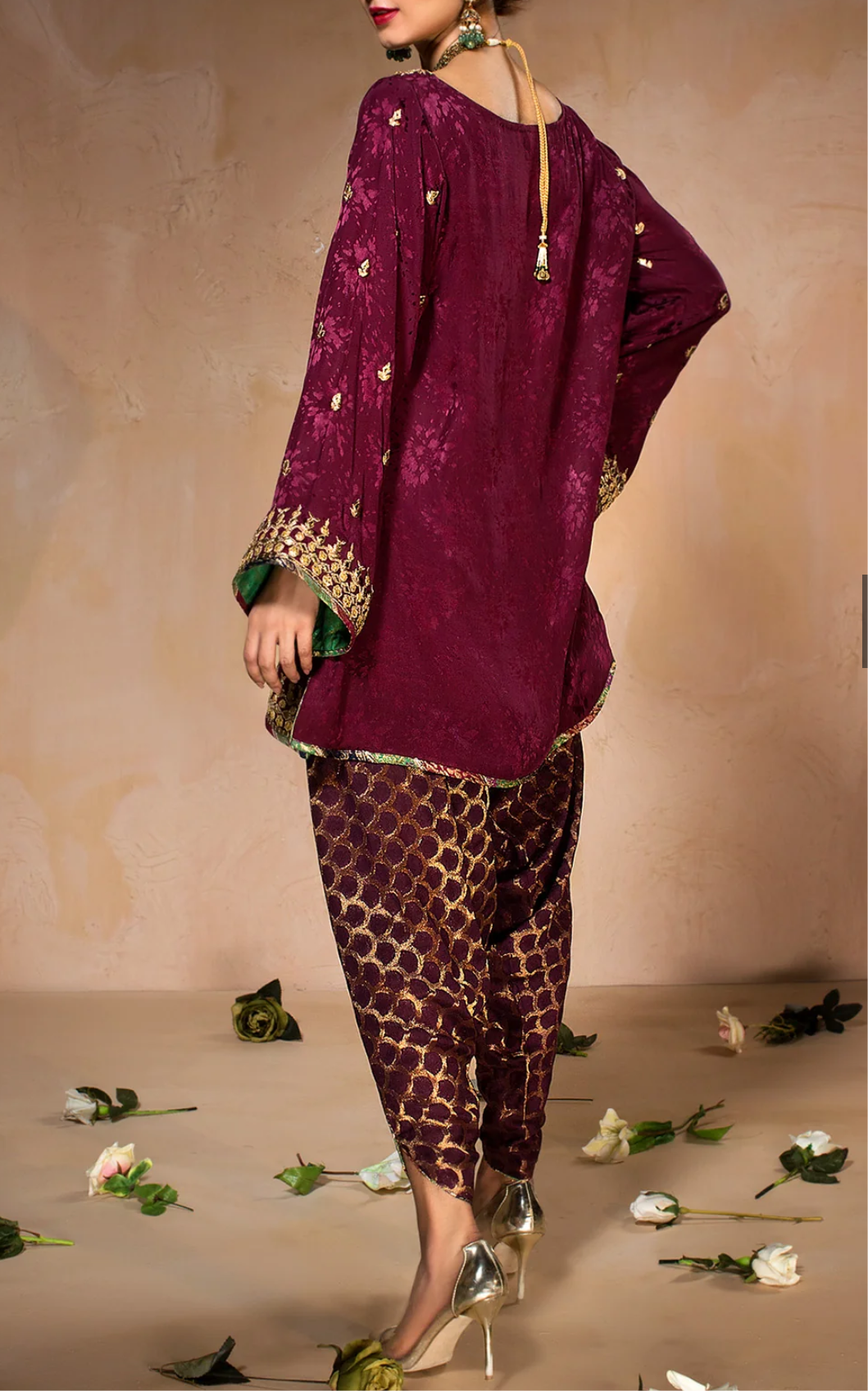 Nickie Nina Plum Formal Shirt with Tulip Shalwar