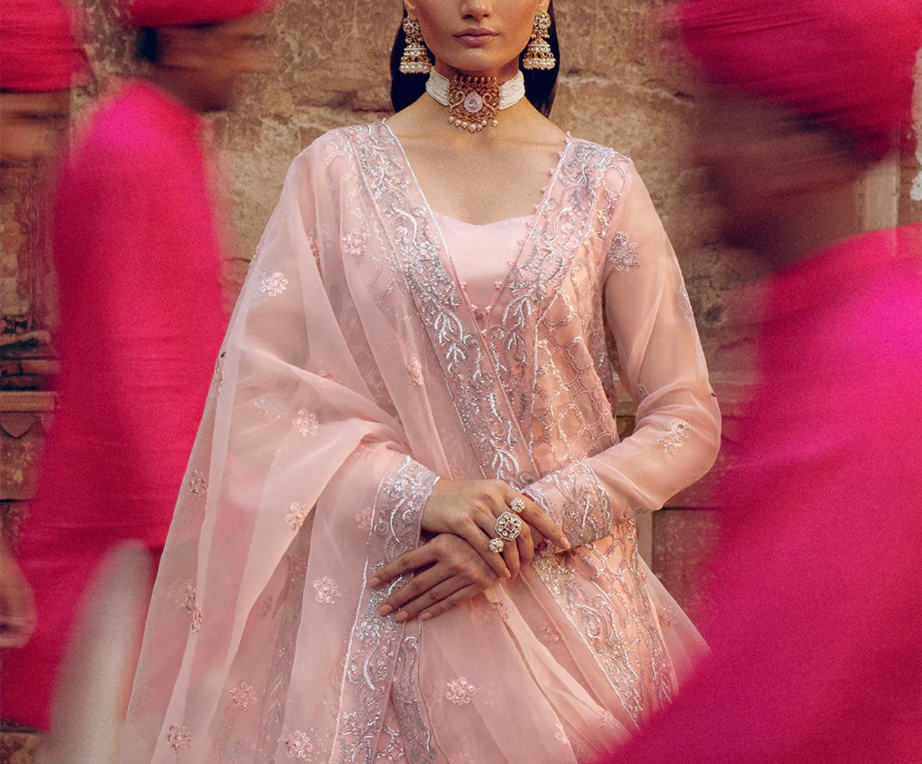 Vanya Pink Anarkali with Embellishments and Embroidery