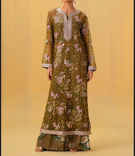 ETHNC Olive Formal Suit with Embroidery & Details, New with Tags