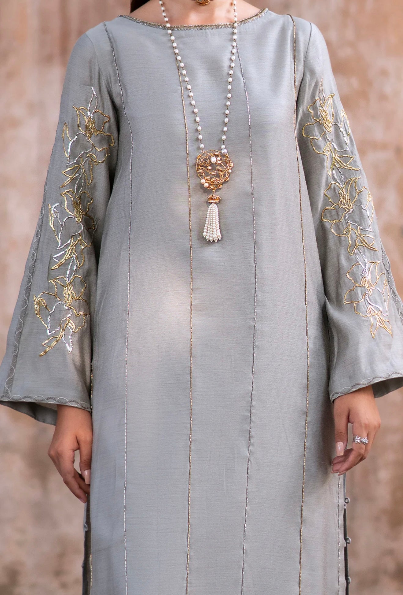Vanya Ice Blue Gray Slate Embellished Shirt with Pants and Dupatta