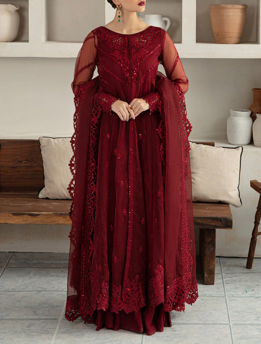 Vanya Maroon Pishwas with Embellishments and Embroidery