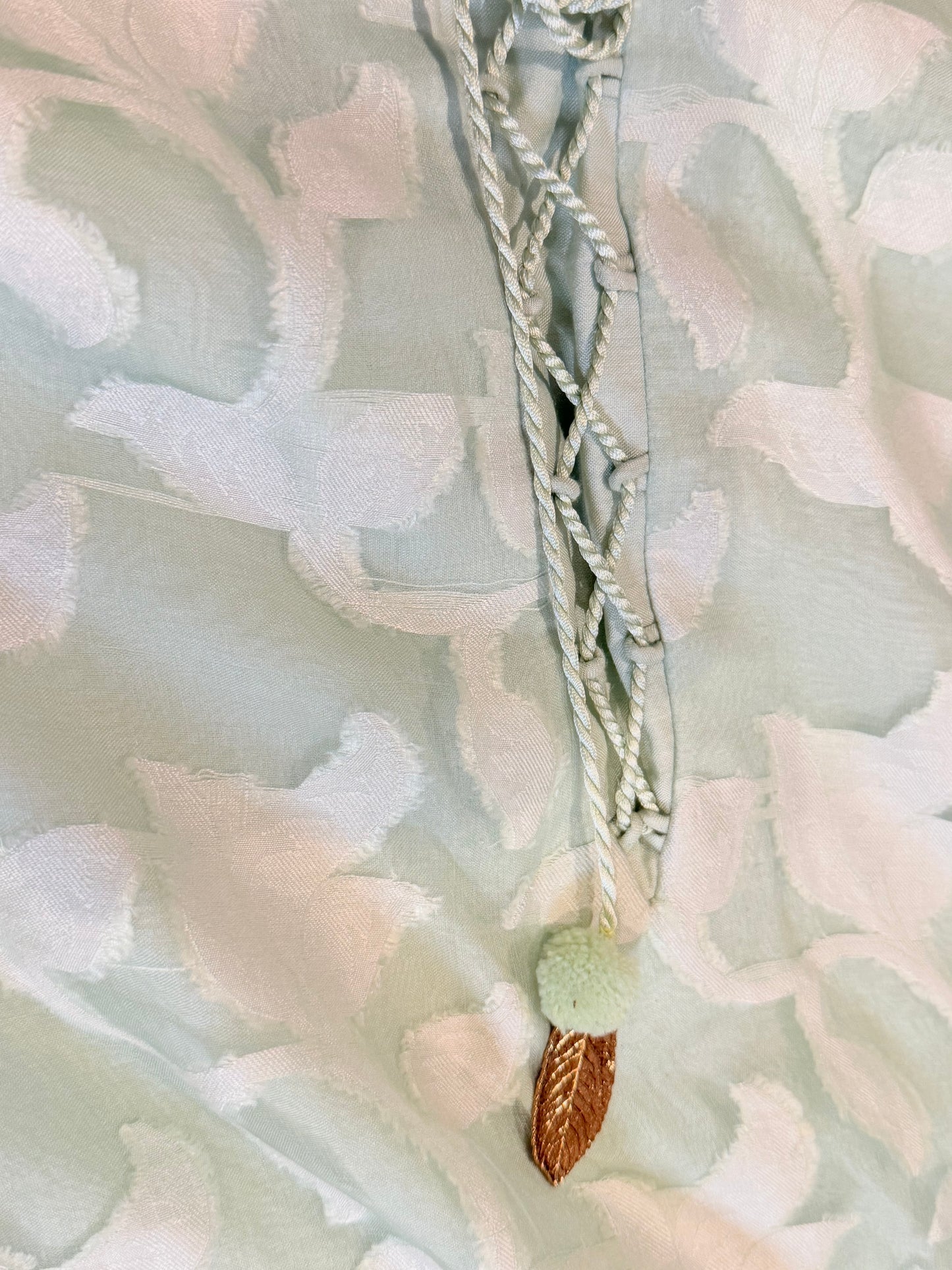 Sana Abbas Muted Seafoam Green Shirt with White Floral Pattern and Seafoam Green Embroidery
