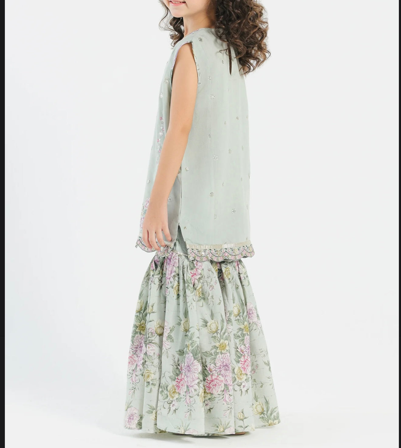 ETHNC Light Green 2 Piece Gharara Set with Embroidery & Details (Girls), New with Tags