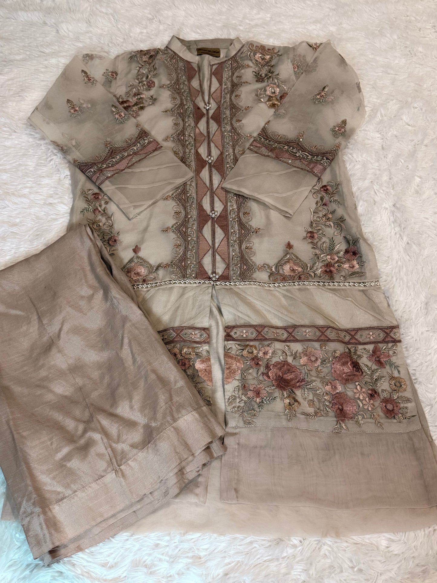 Threads & Motifs Embroidered Shirt with Pearl & Stone Buttons
