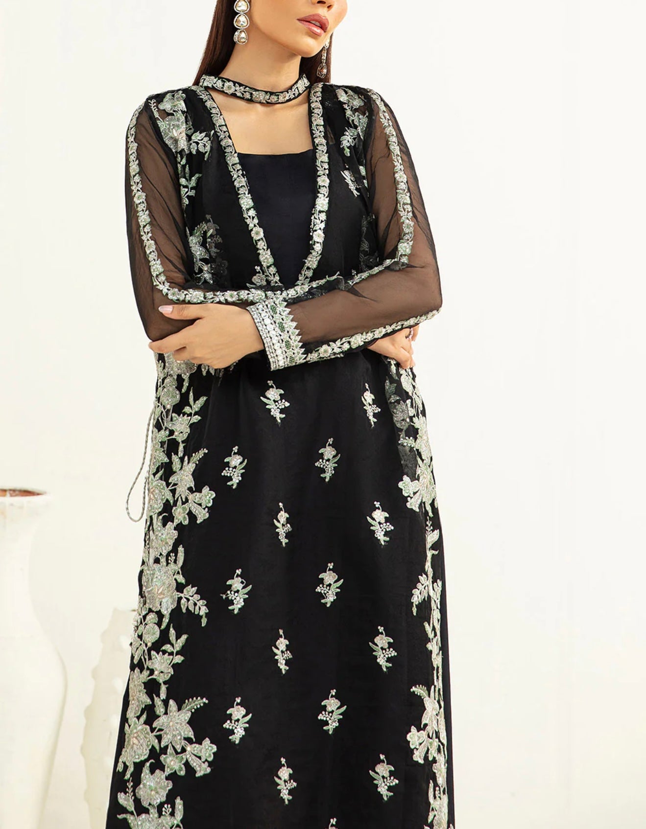 Vanya Black Embroidered Long Shirt