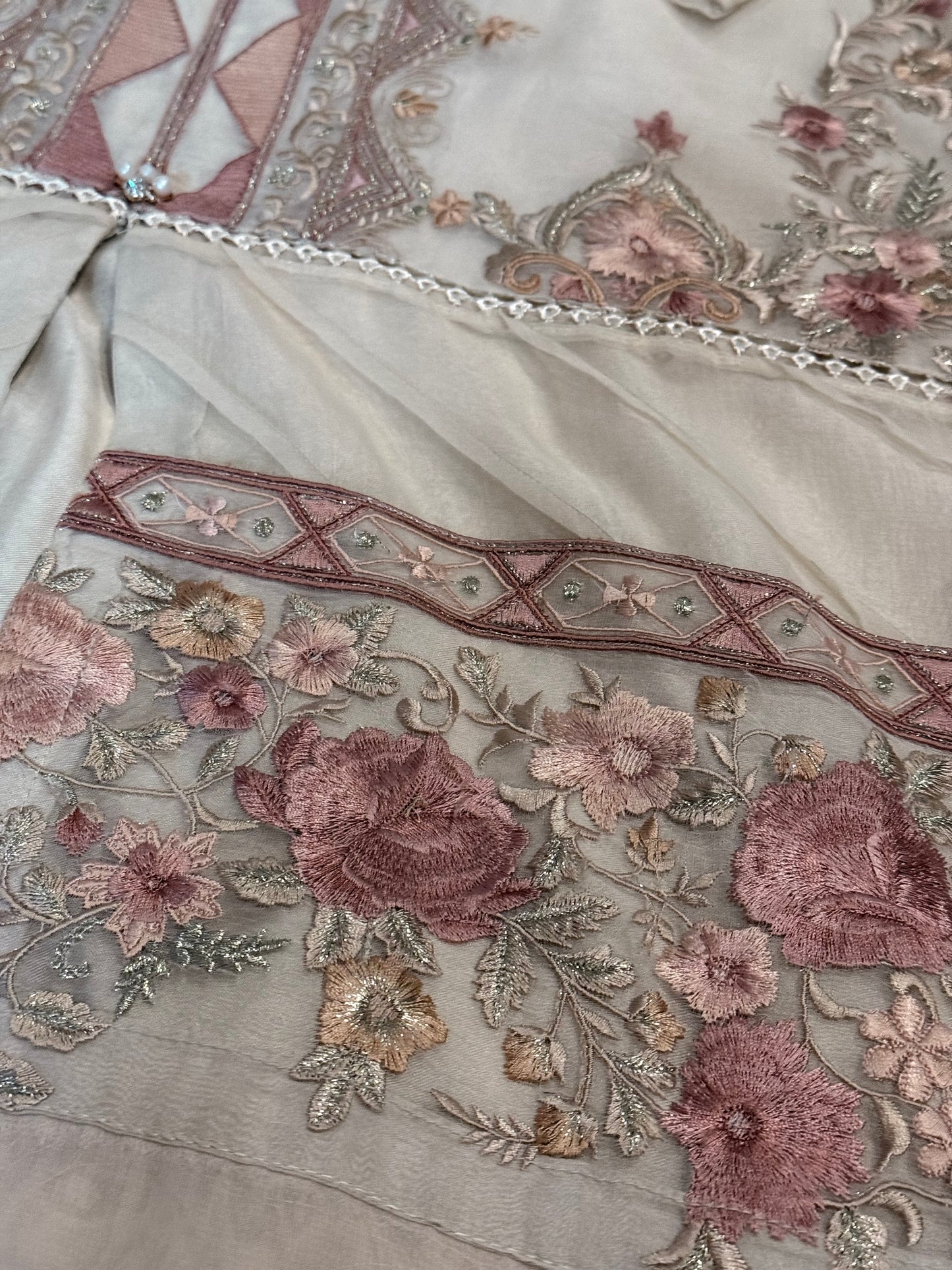 Threads & Motifs Embroidered Shirt with Pearl & Stone Buttons