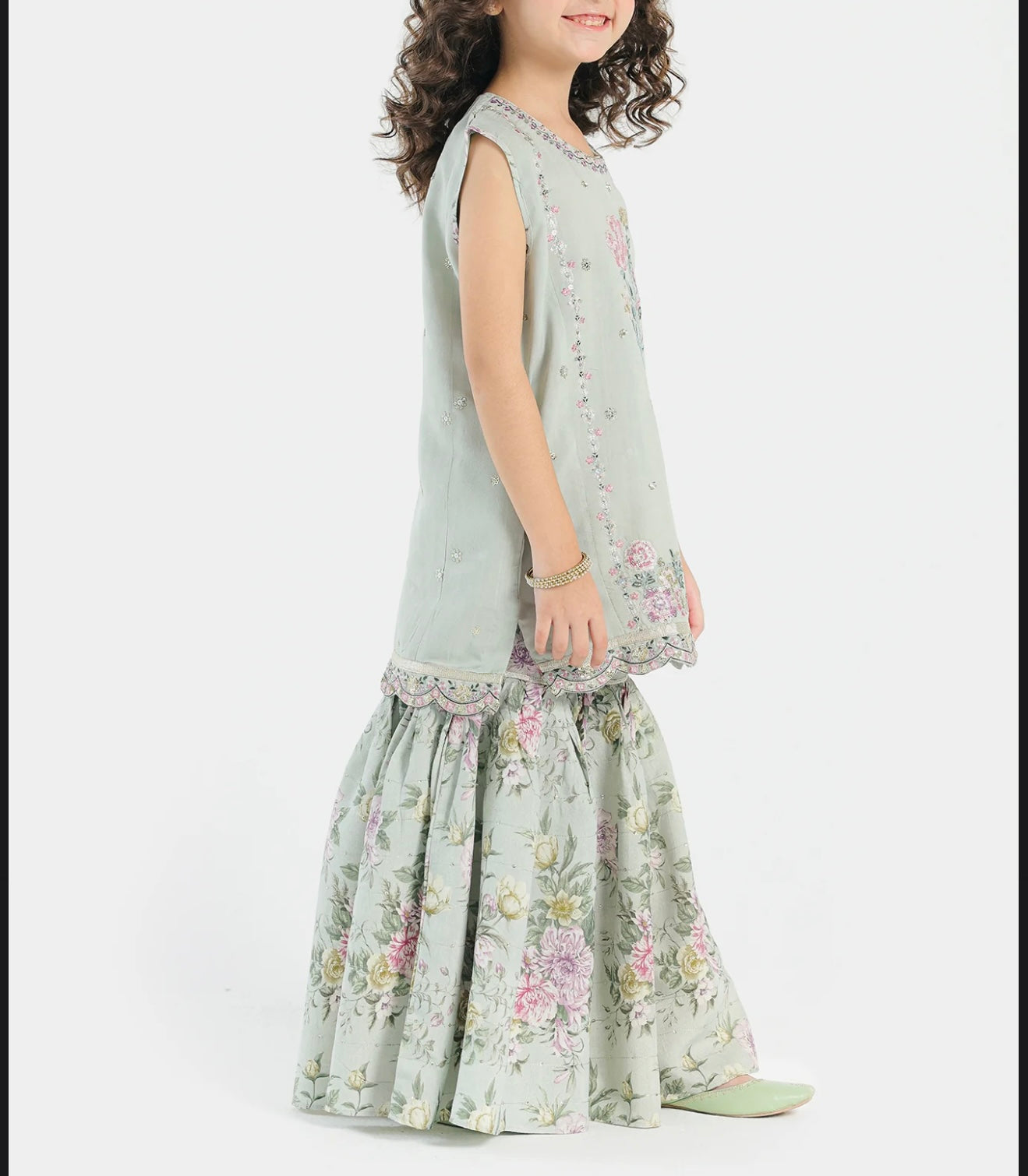 ETHNC Light Green 2 Piece Gharara Set with Embroidery & Details (Girls), New with Tags